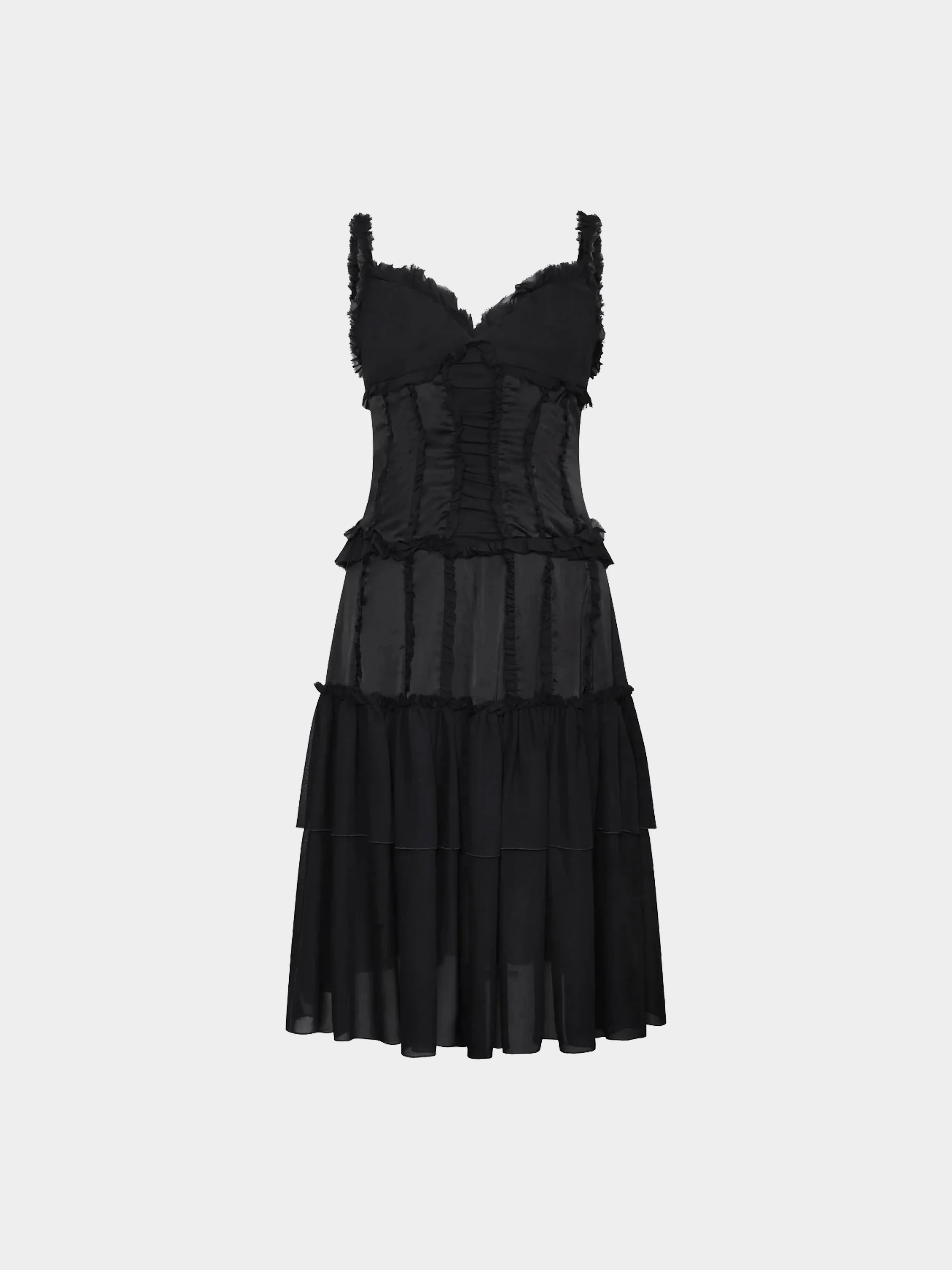 Roberto Cavalli SS 2006 Black Silk Ruffled Dress