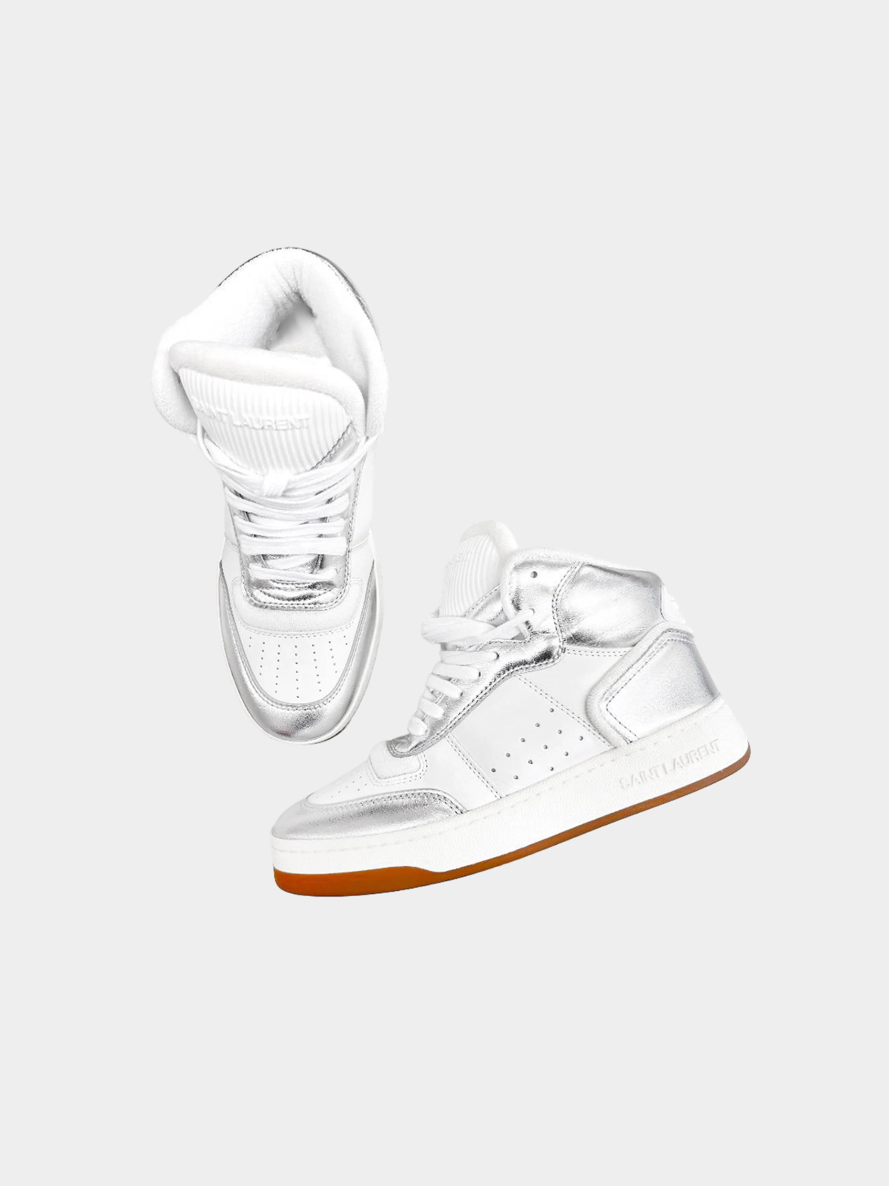 Saint Laurent 2020s White and Silver SL/80 Mid Top Sneakers - Image 2