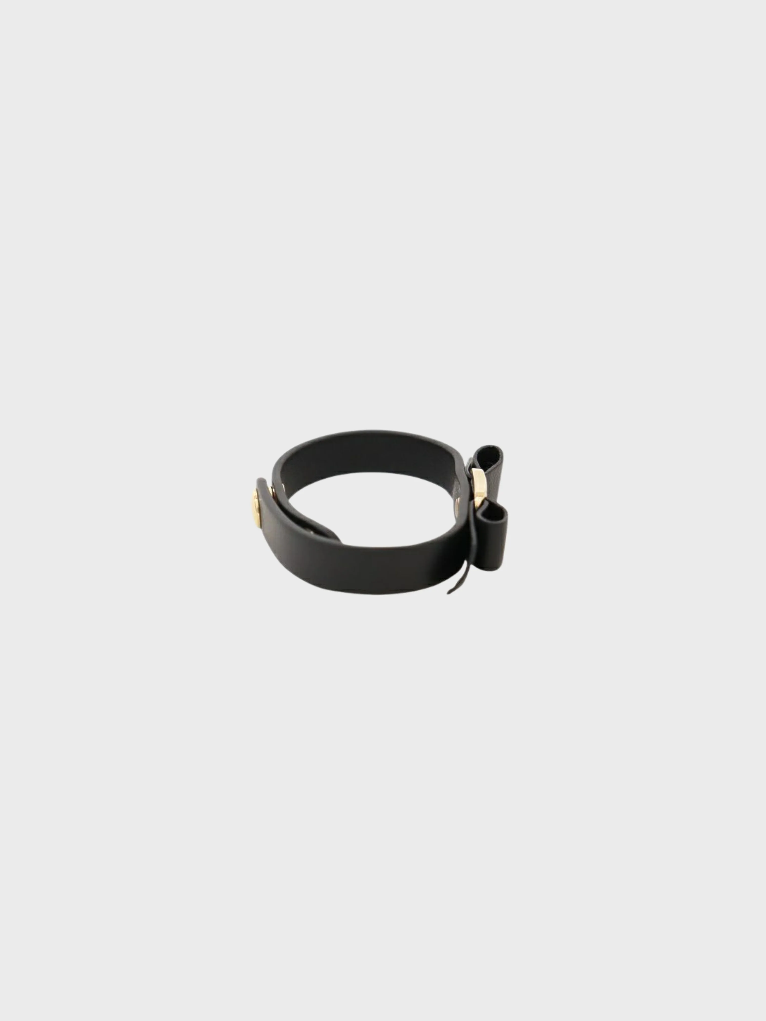 Salvatore Ferragamo 2000s Black Leather Gold Vara Ribbon Bracelet - Image 3