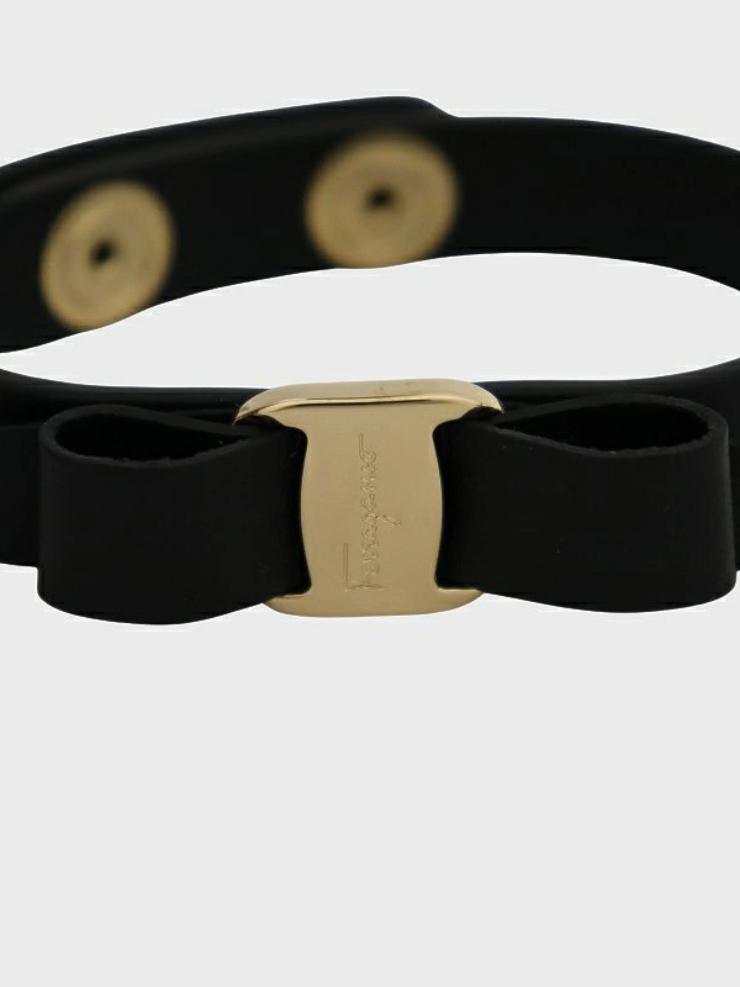 Salvatore Ferragamo 2000s Black Leather Gold Vara Ribbon Bracelet - Image 4