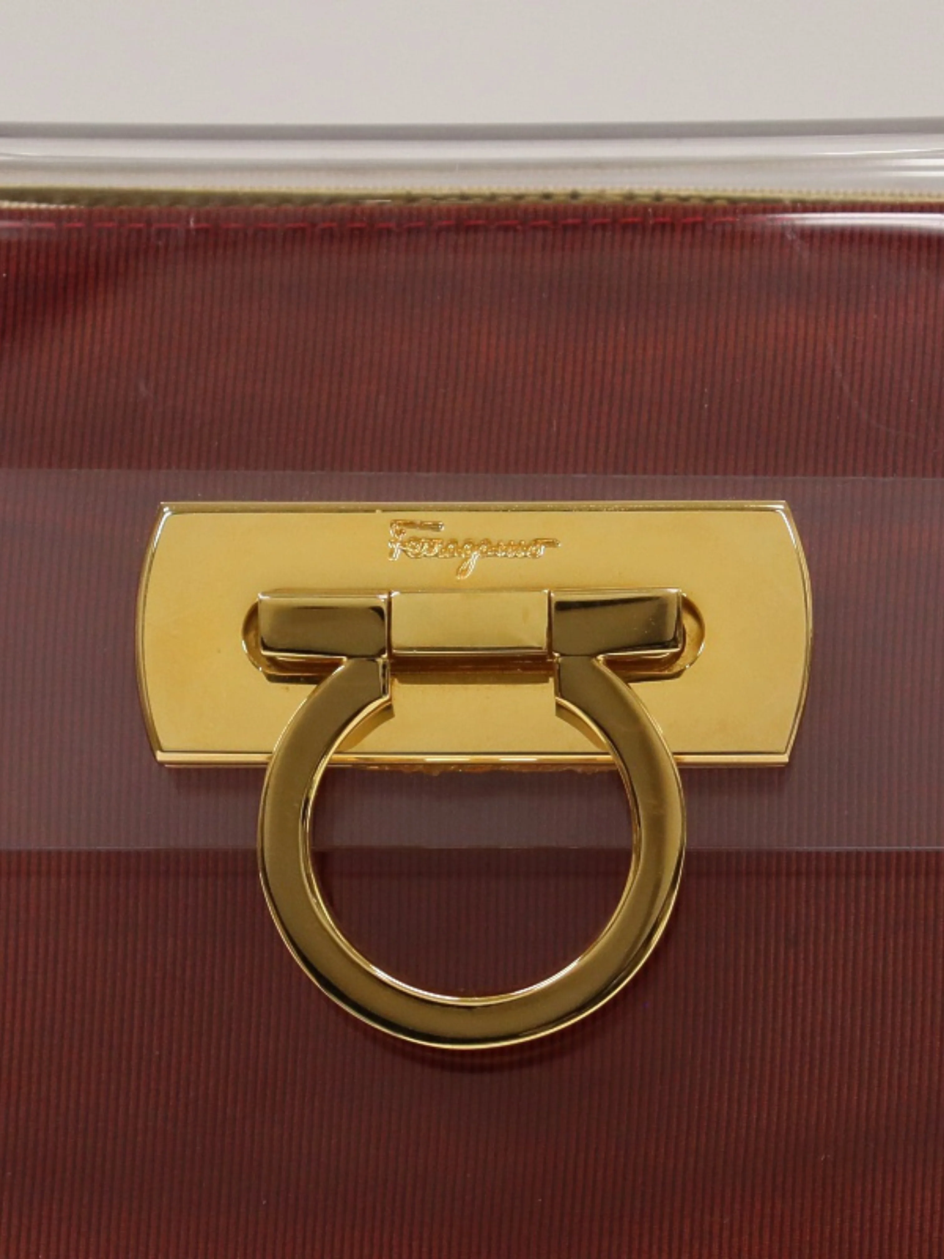 Salvatore Ferragamo 2000s Clear Red Plastic Canvas Gancini Hardware Handbag - Image 7