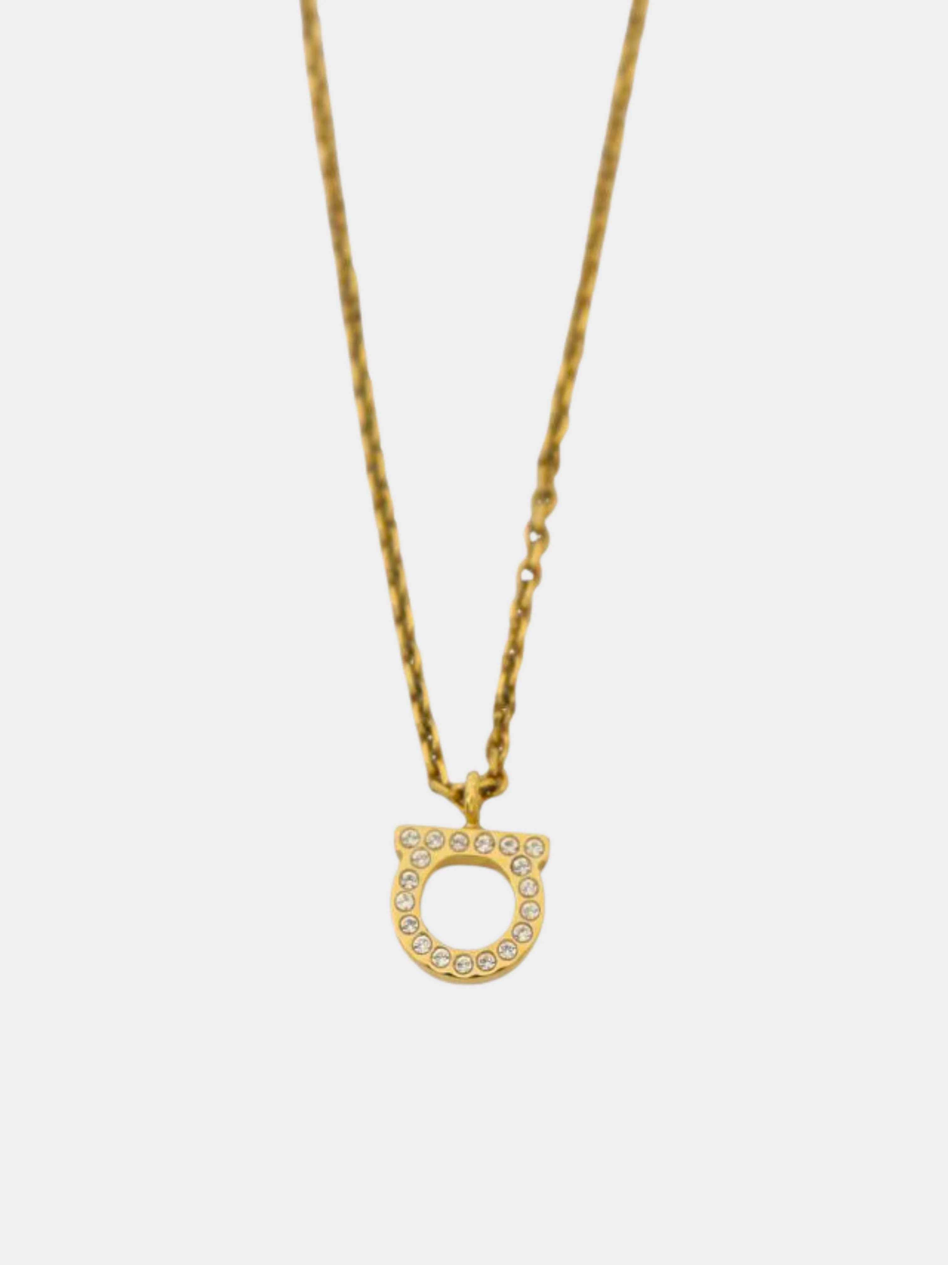 Salvatore Ferragamo 2000s Gold Gancini Rhinestone Necklace - Image 2