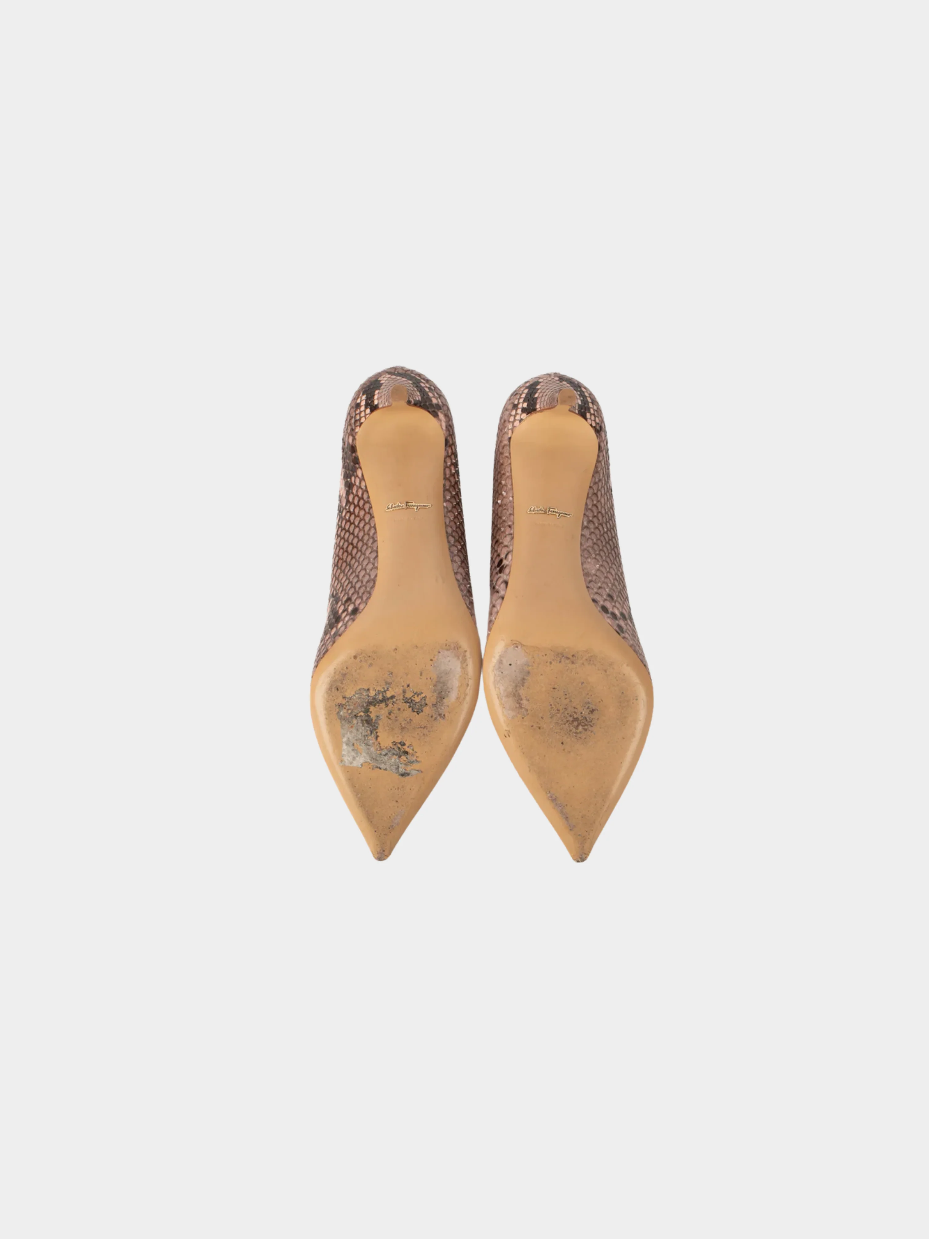 Salvatore Ferragamo 2000s Pink Python Heels - Image 4