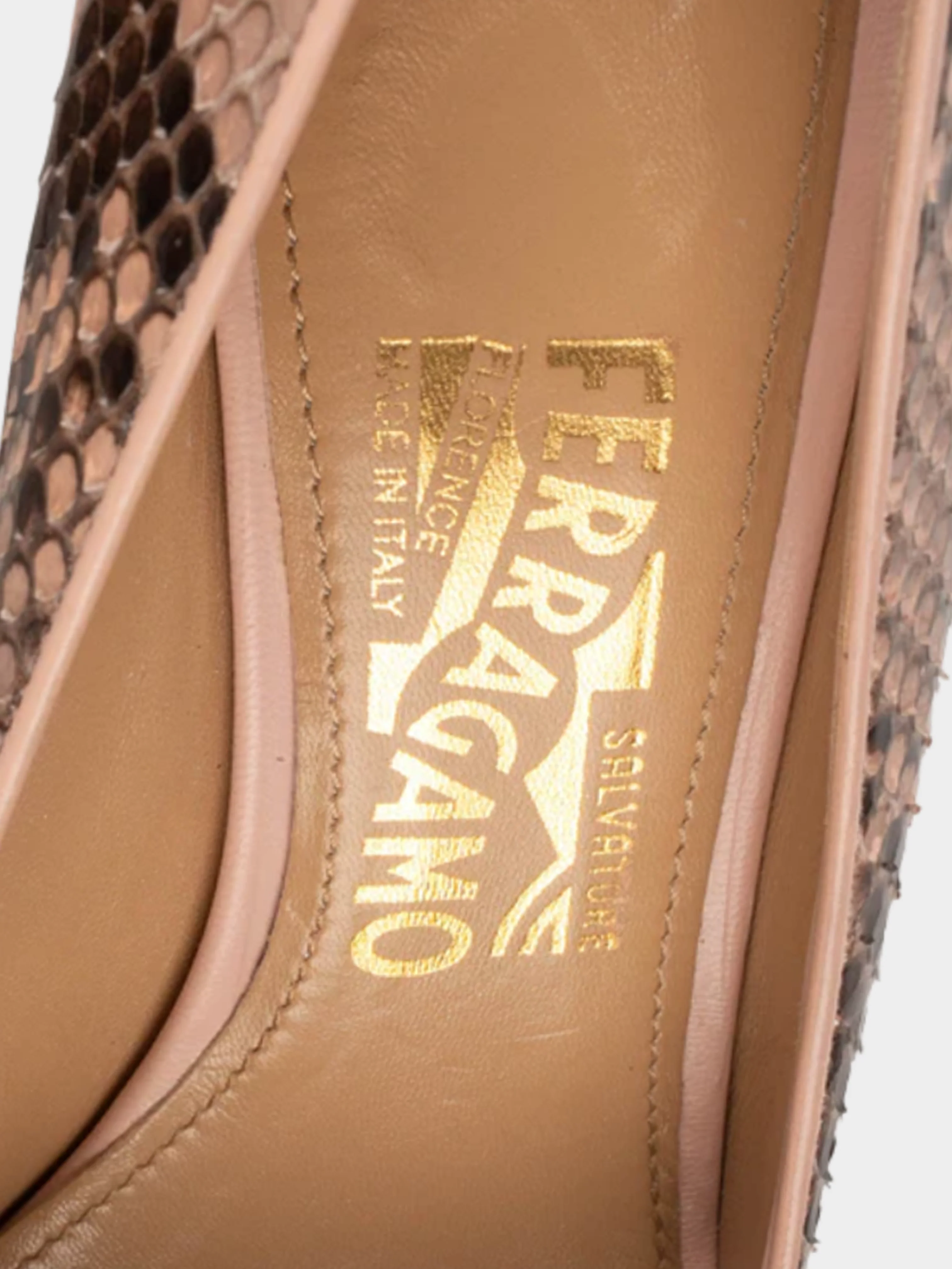 Salvatore Ferragamo 2000s Pink Python Heels - Image 5