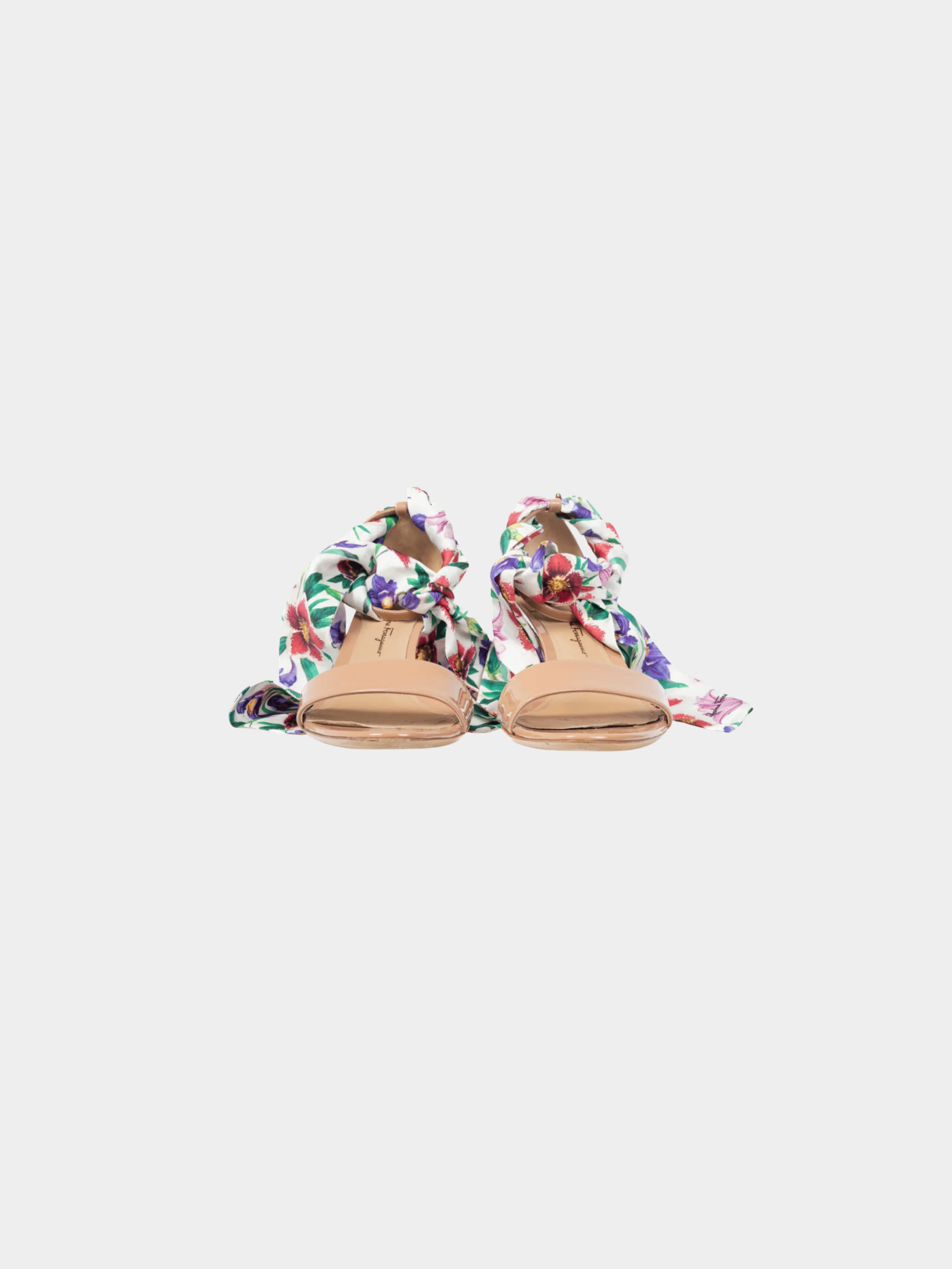 Salvatore Ferragamo SS 2018 Tursi Nude Patent Leather Floral-Tie Sandals - Image 2
