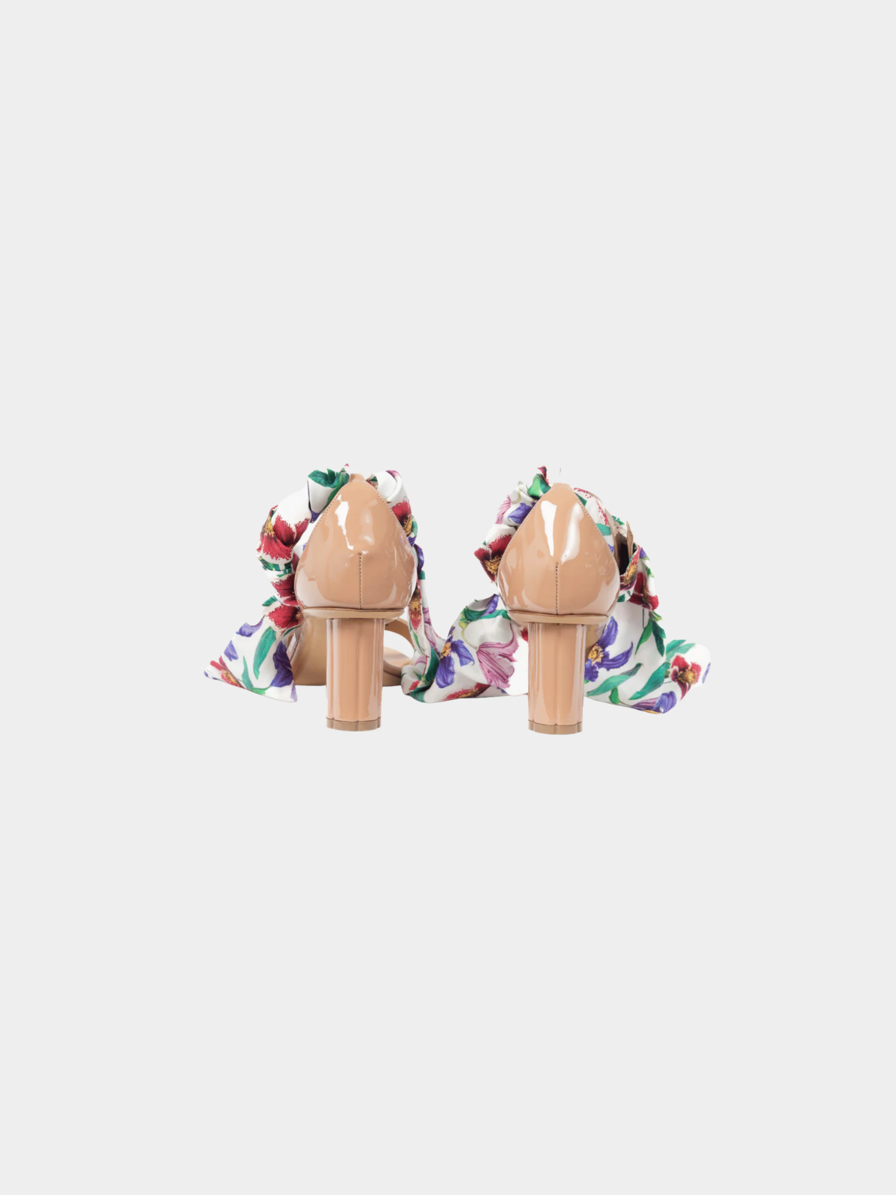 Salvatore Ferragamo SS 2018 Tursi Nude Patent Leather Floral-Tie Sandals - Image 3