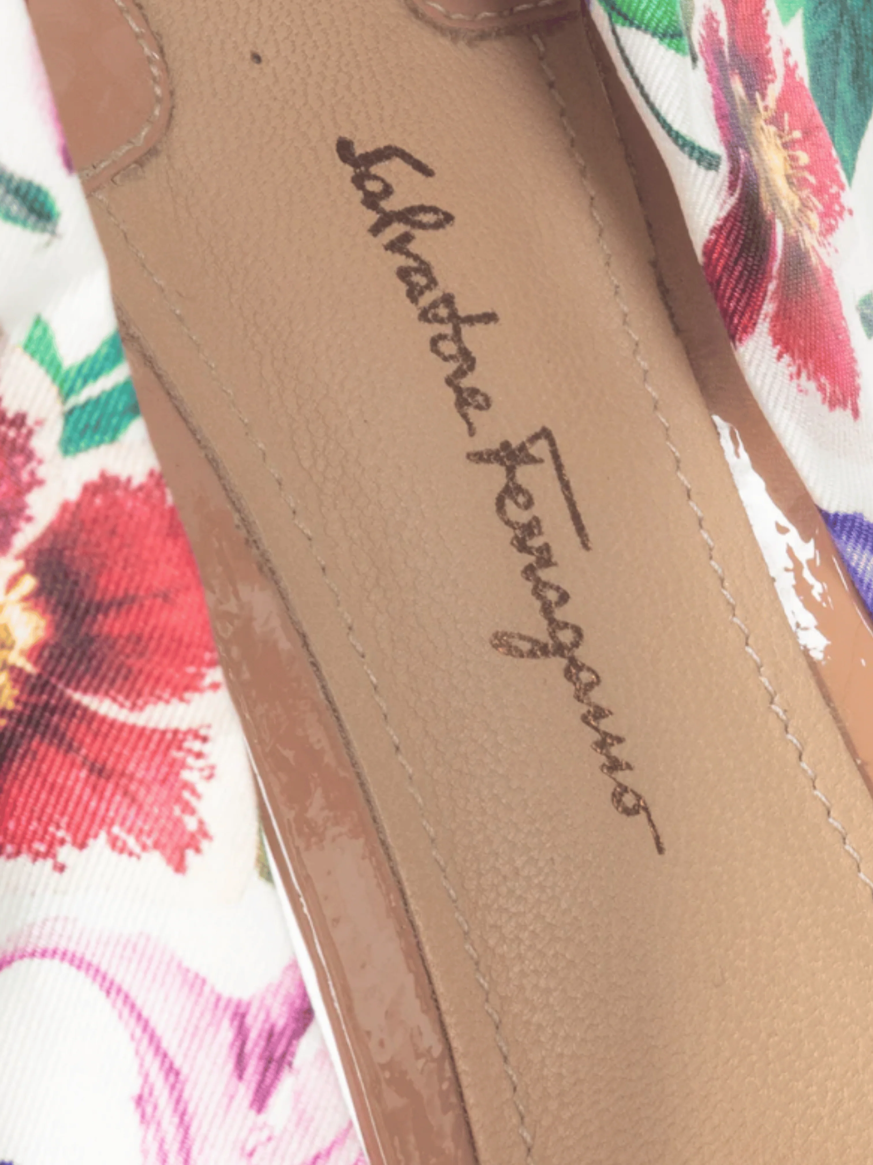 Salvatore Ferragamo SS 2018 Tursi Nude Patent Leather Floral-Tie Sandals - Image 6