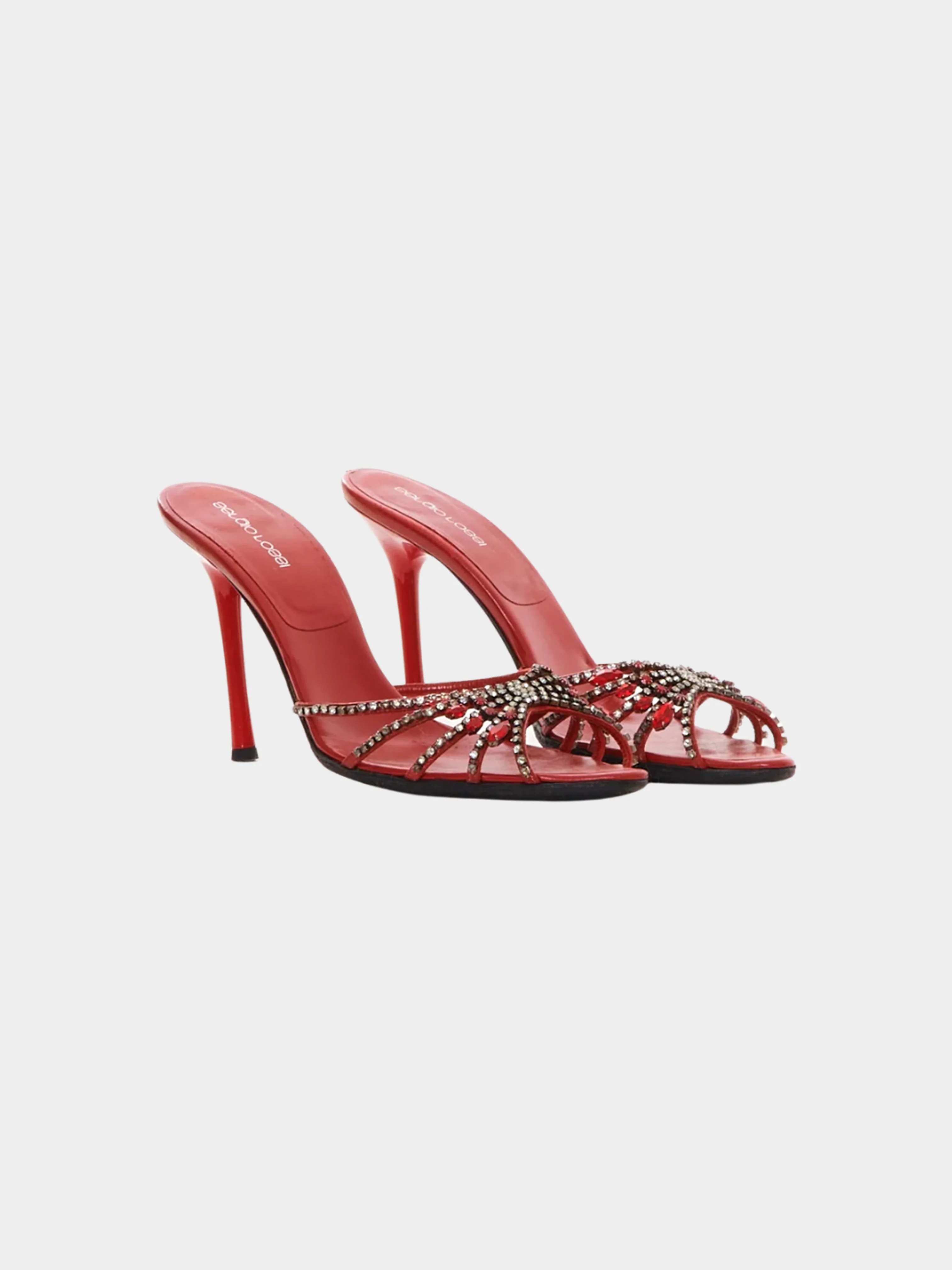 Sergio Rossi 2000s Red Crystal Embellished Mules - Image 2