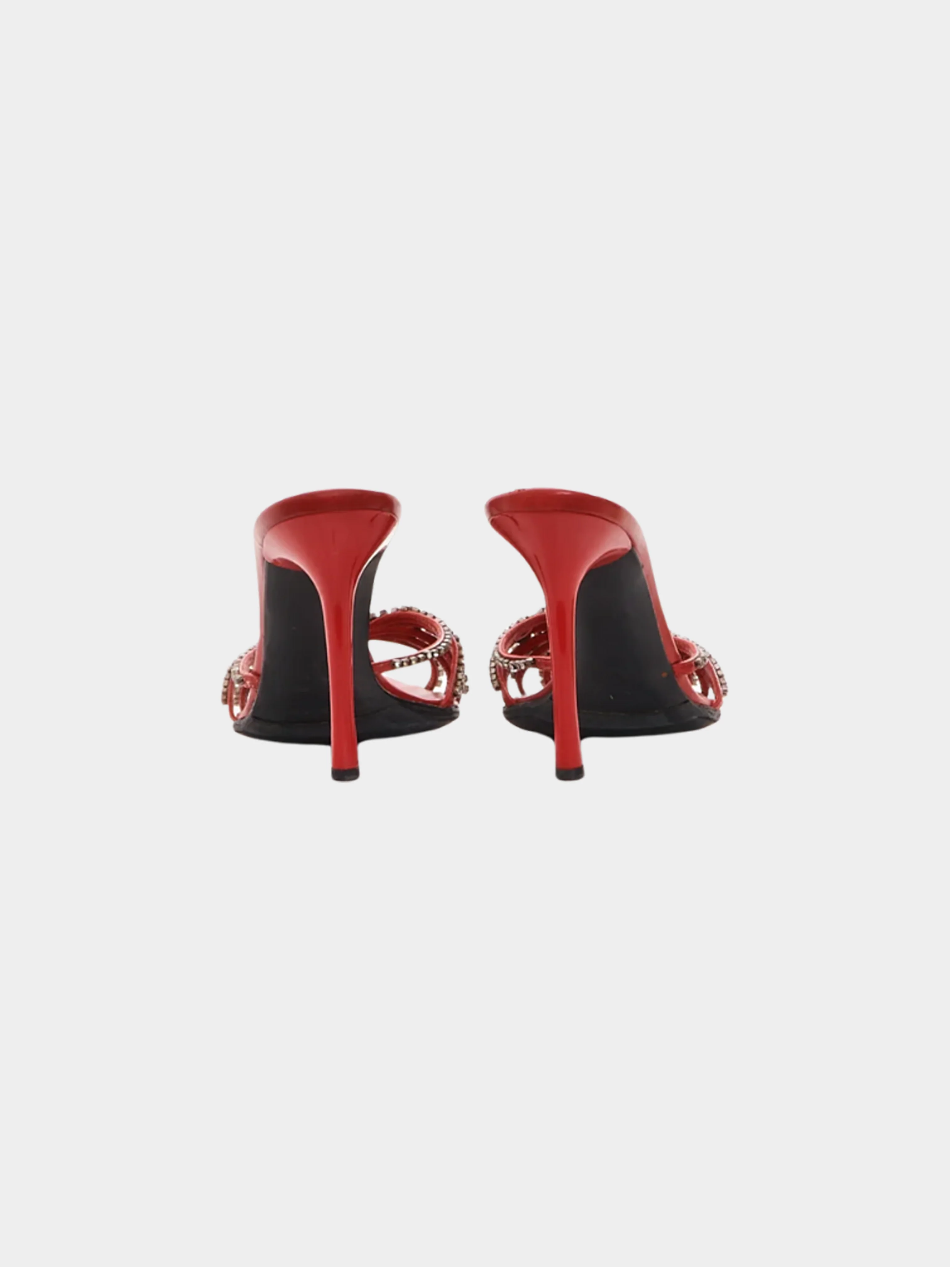 Sergio Rossi 2000s Red Crystal Embellished Mules - Image 3