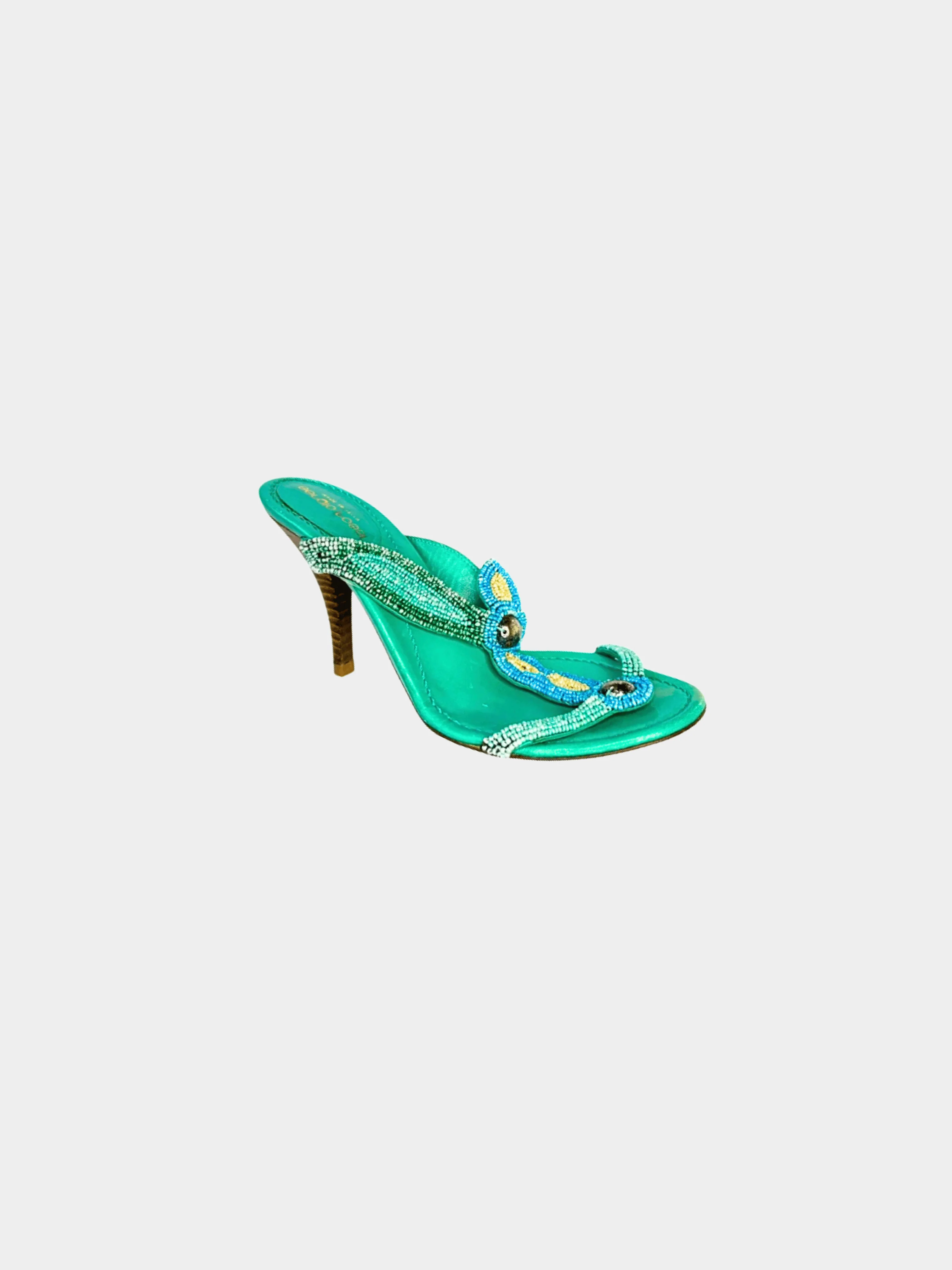Sergio Rossi 2000s Turquoise Sequined Mules
