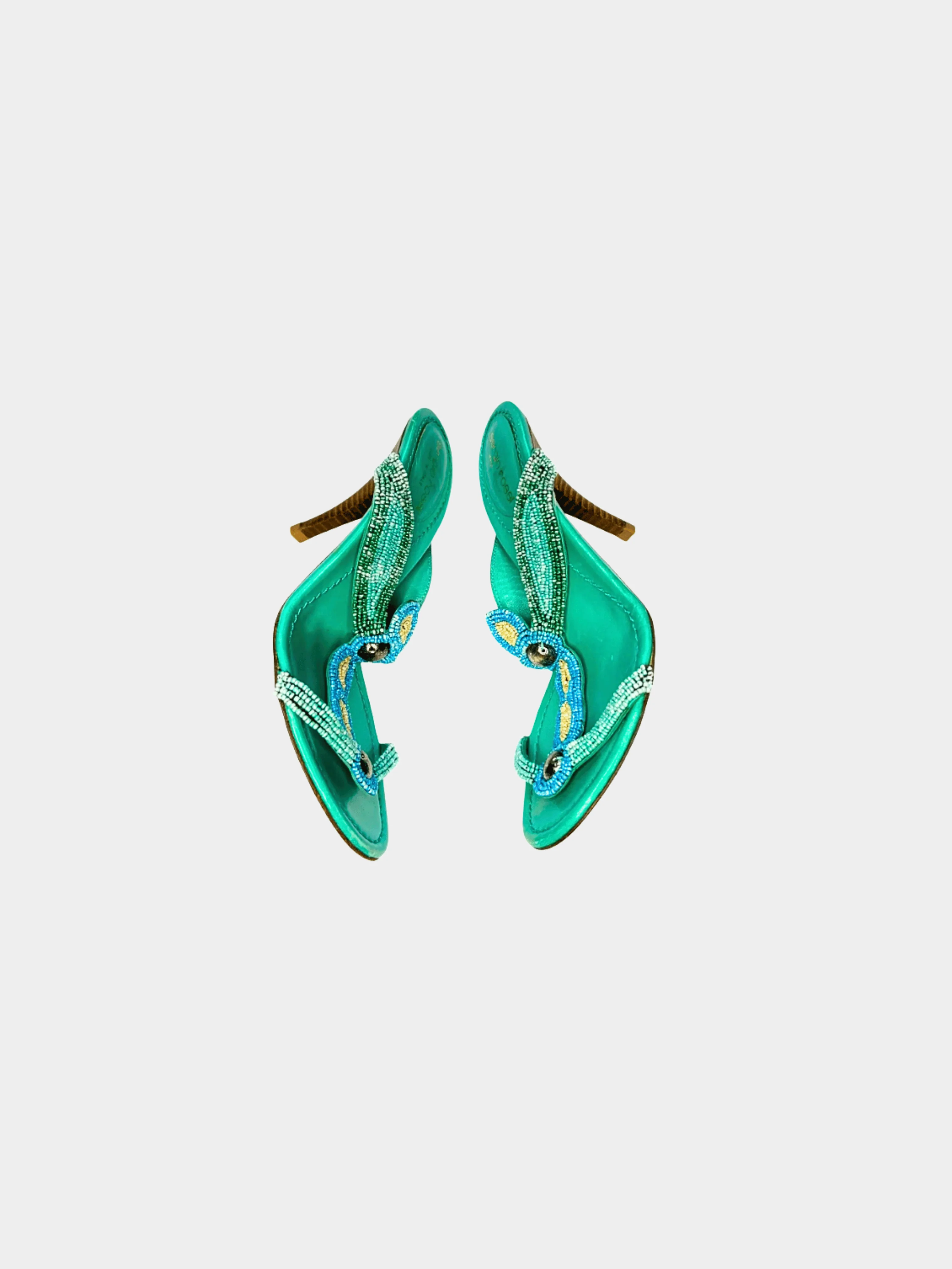 Sergio Rossi 2000s Turquoise Sequined Mules - Image 3