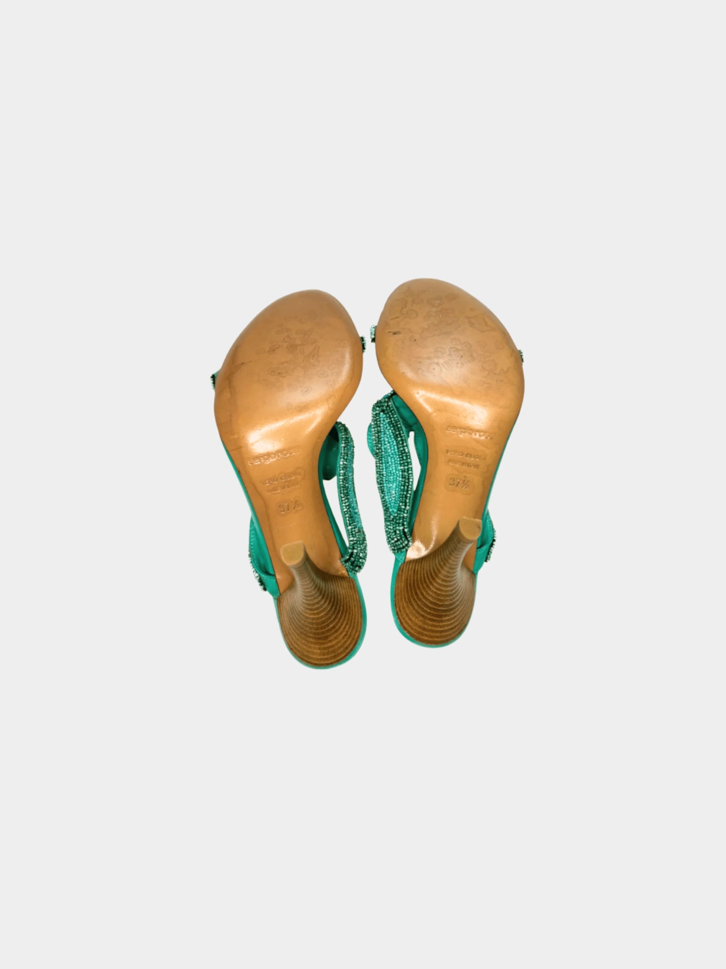Sergio Rossi 2000s Turquoise Sequined Mules - Image 4
