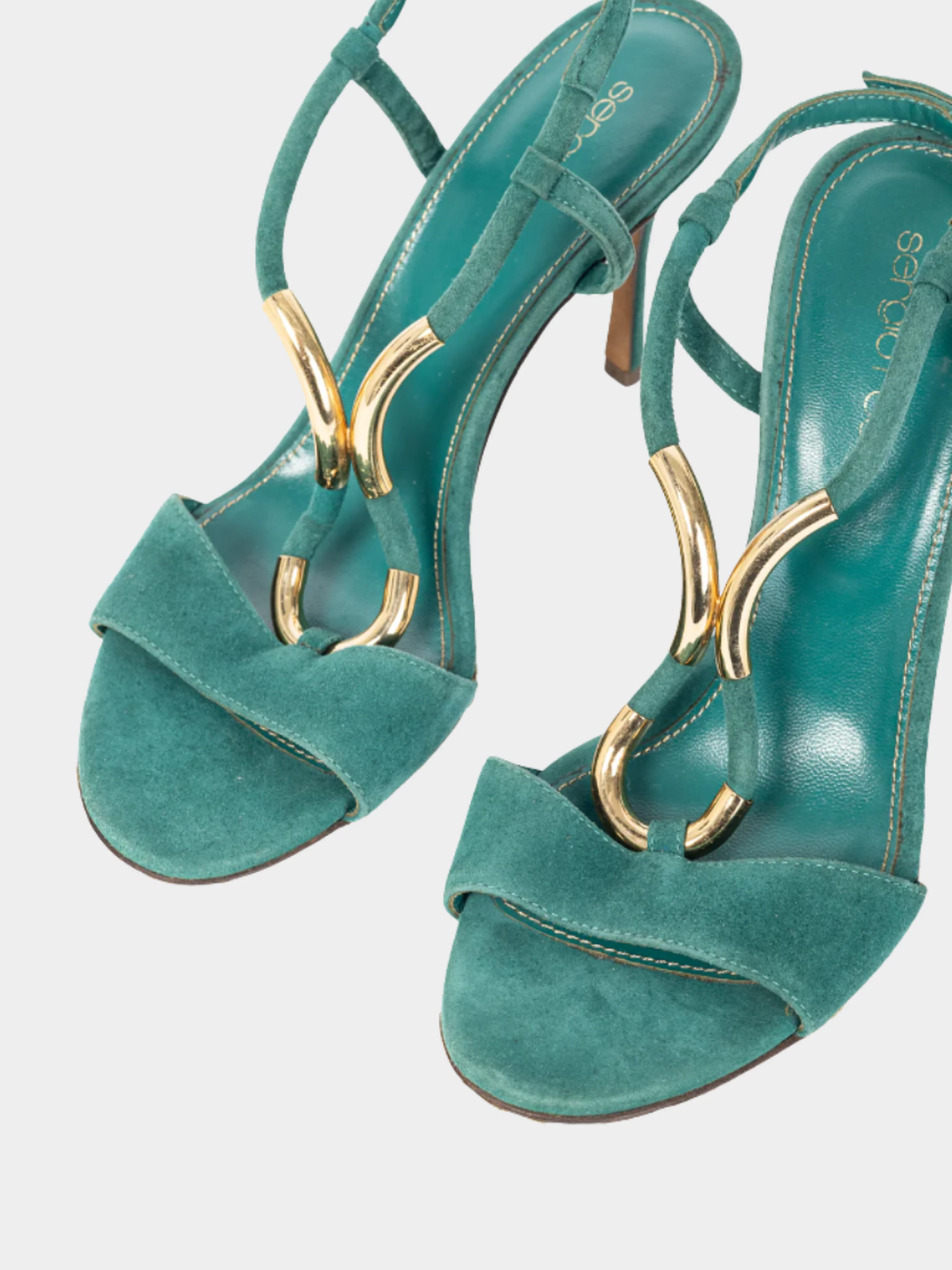 Sergio Rossi 2010s Twist Radiant Green Goat Suede Sandals - Image 3
