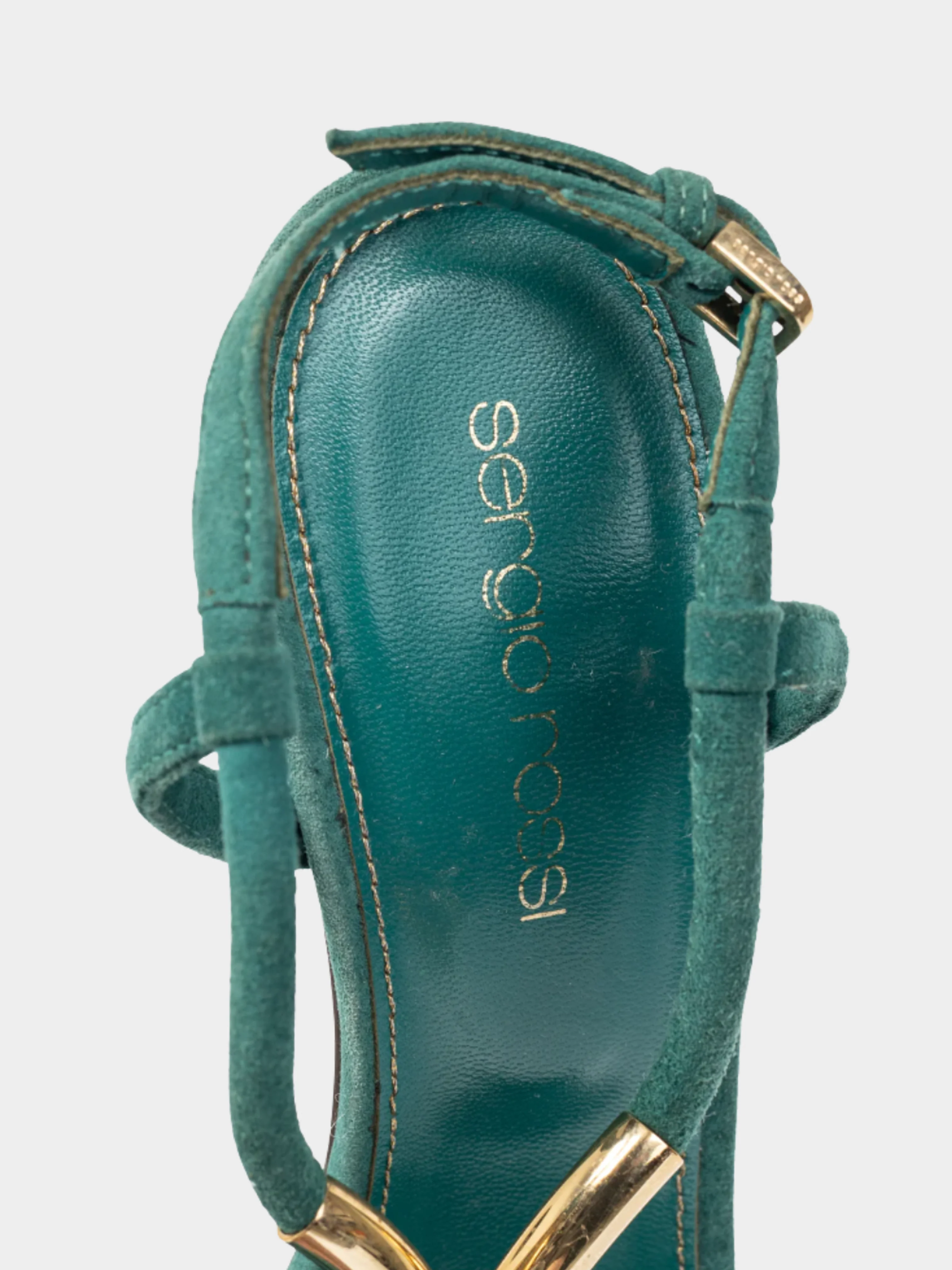 Sergio Rossi 2010s Twist Radiant Green Goat Suede Sandals - Image 5