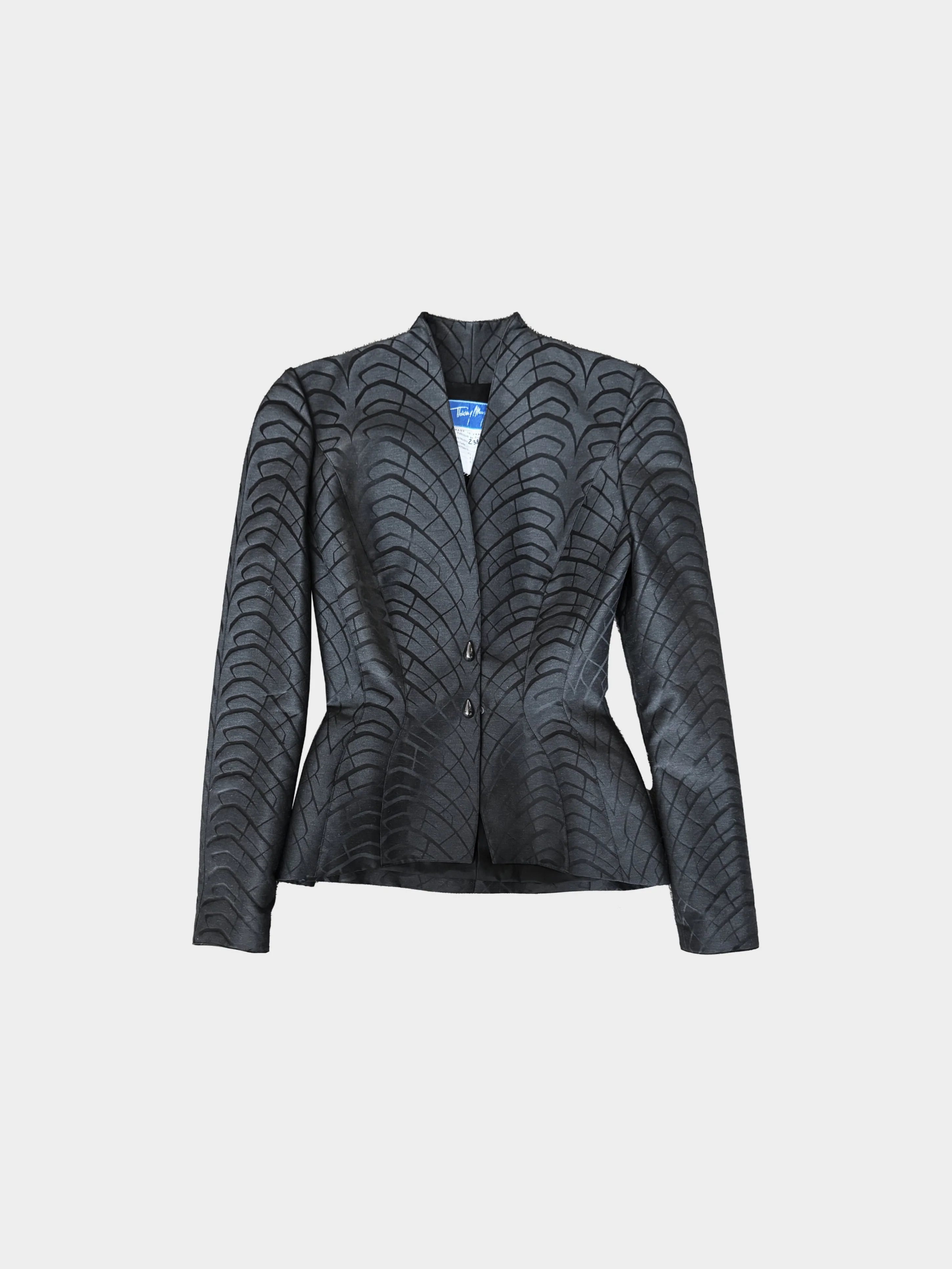 Thierry Mugler 1990s Black Patterned Weave Silk Jacket