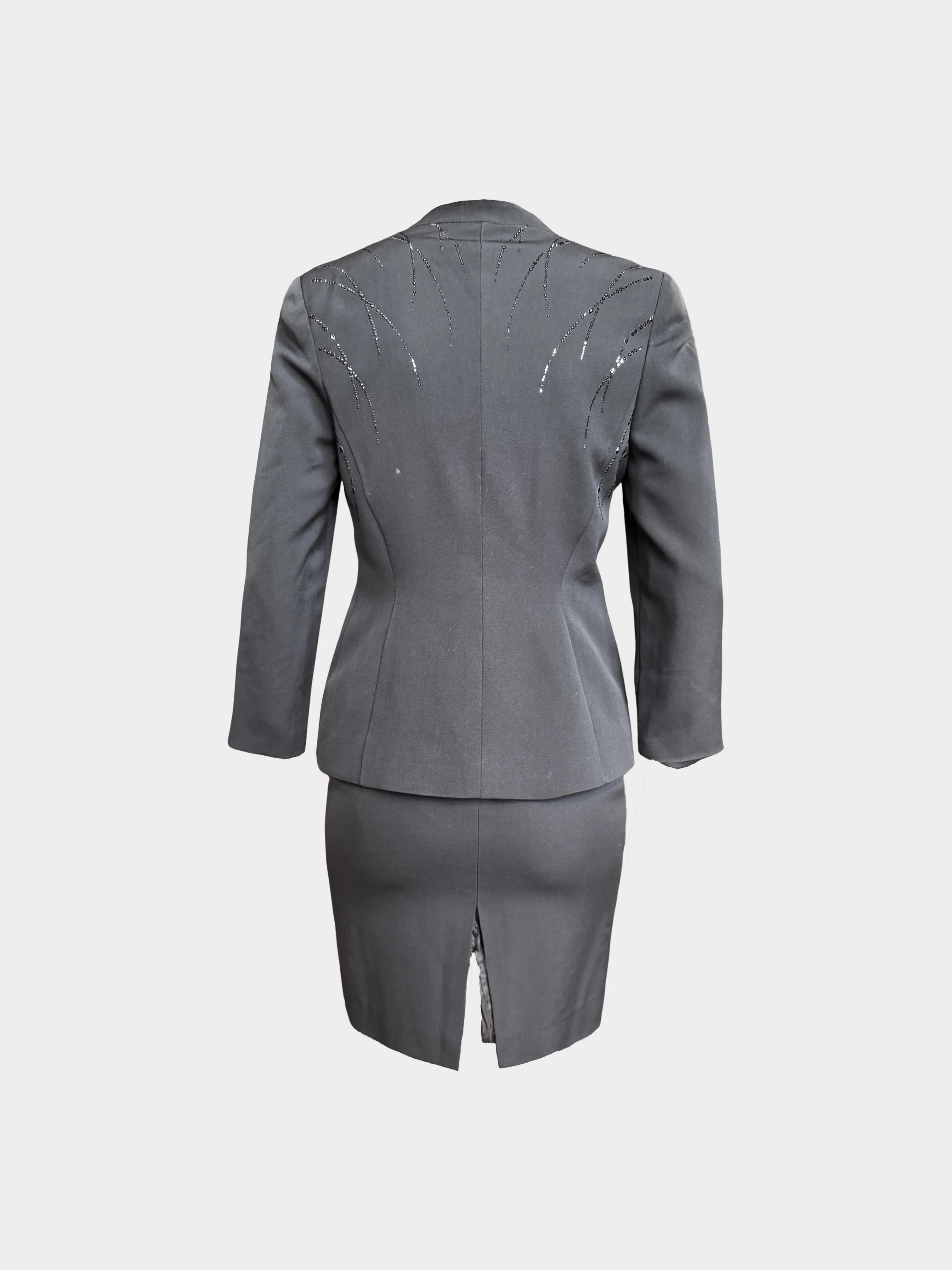 Thierry Mugler 1980s Grey Wool Swarovski-embellished Blazer and Skirt Set - Image 2