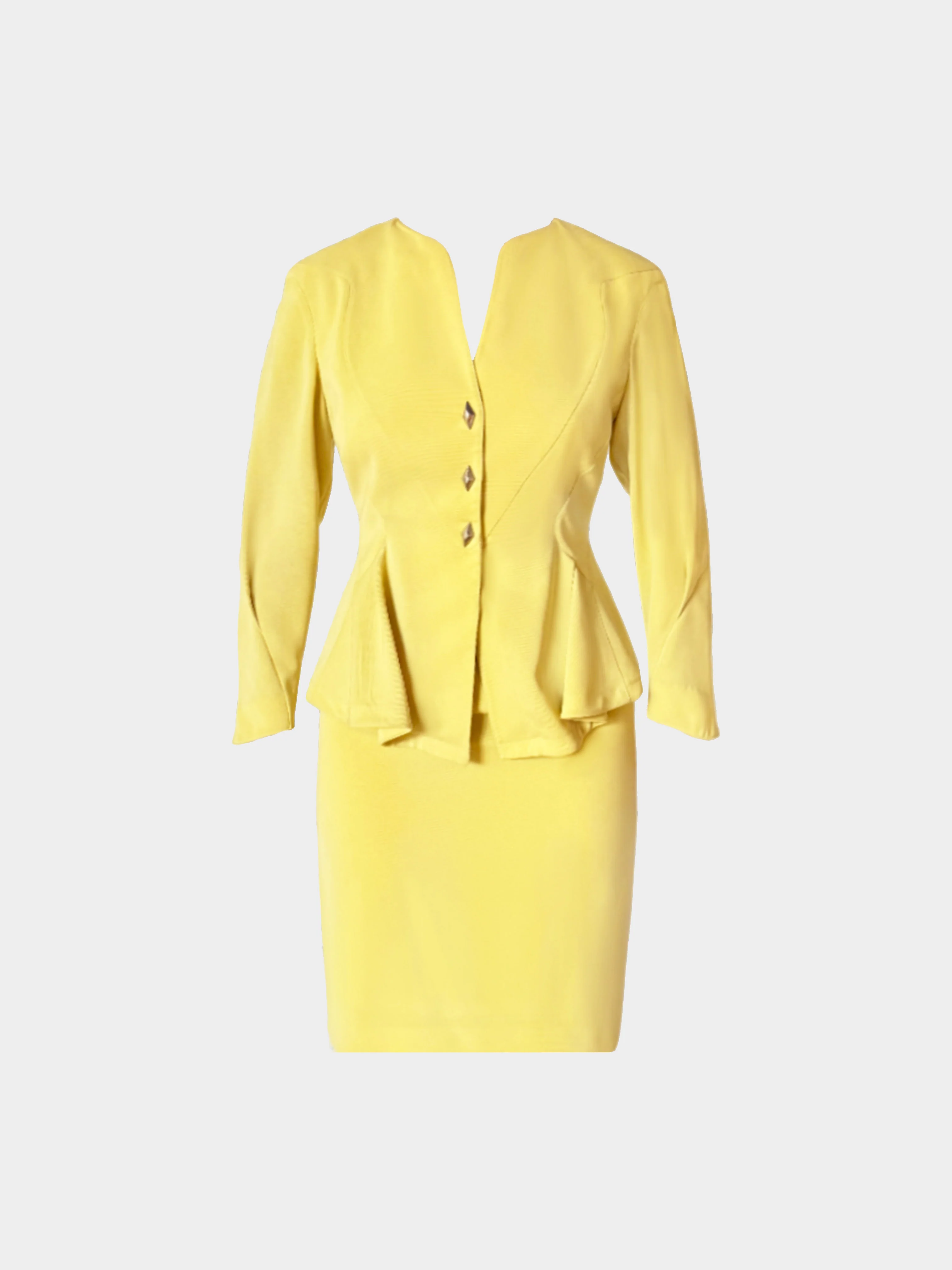 Thierry Mugler Early 1990s Yellow Peplum Jacket and Skirt Set
