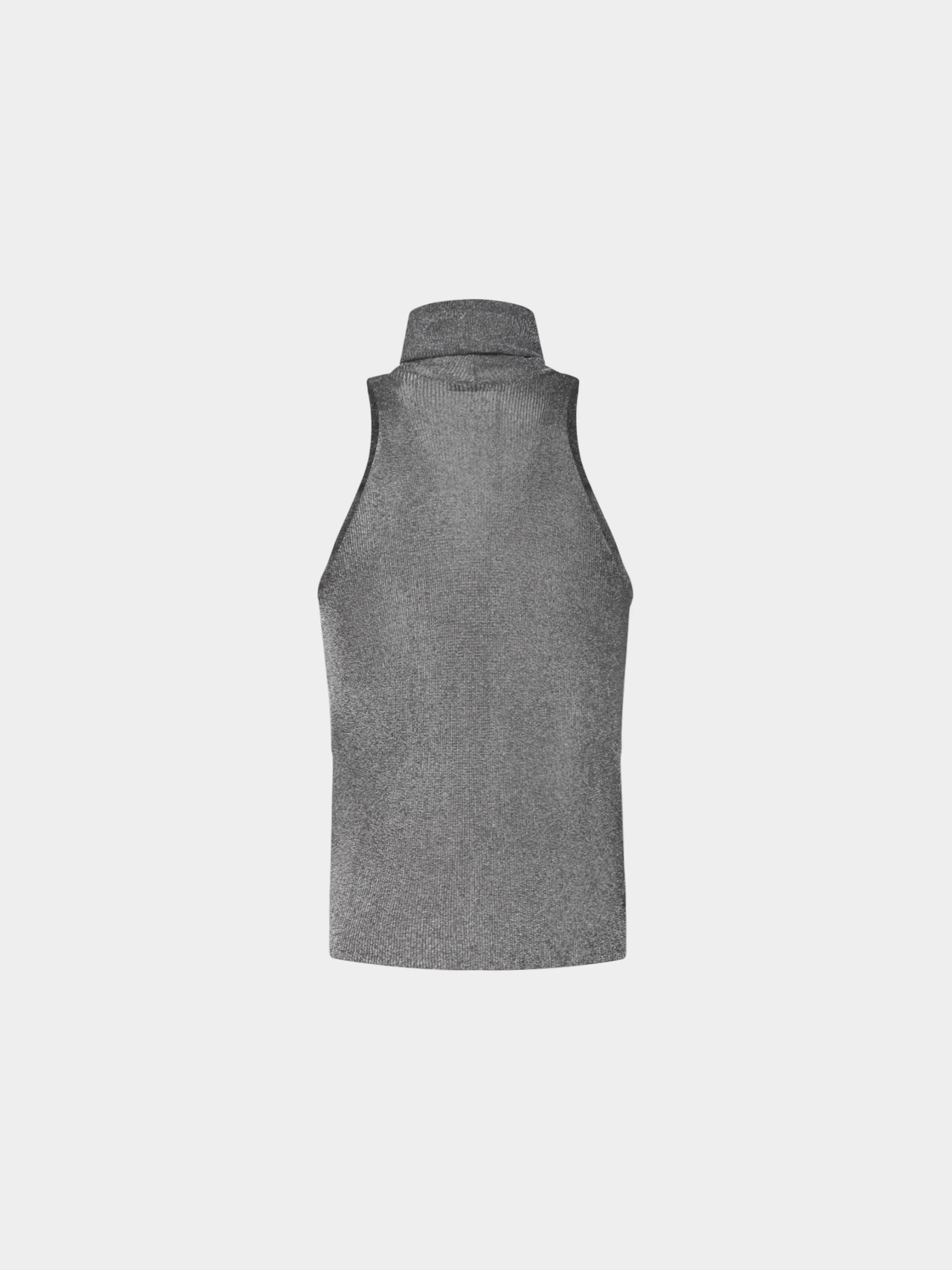 Thierry Mugler FW 2020 Metallic Grey Lurex Turtleneck Top - Image 2