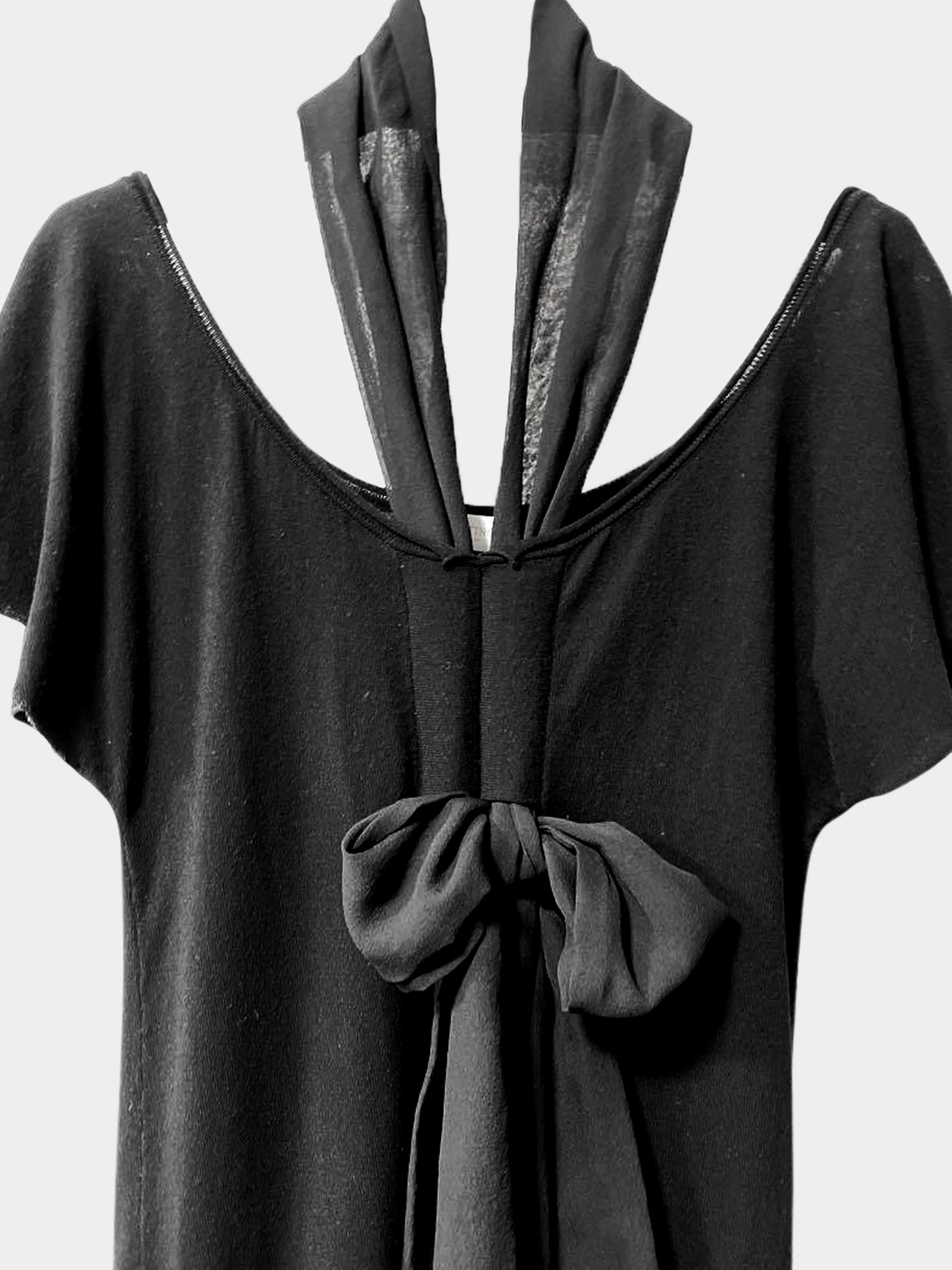 Valentino 1990s Black Viscose and Chiffon Tie Scarf Short-Sleeved Top - Image 3