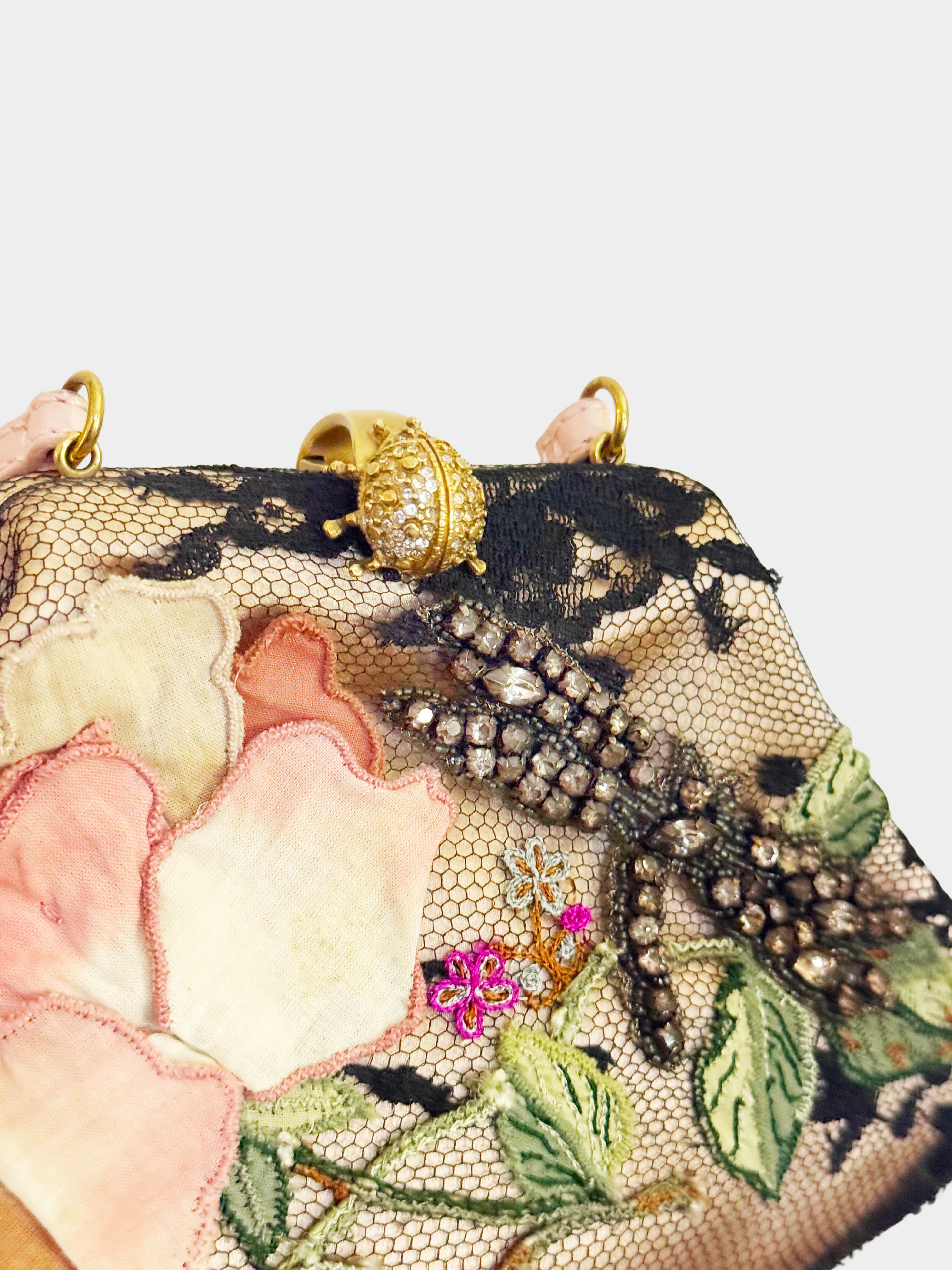 Valentino 1990s Multicolor Satin and Mesh Floral Evening Bag - Image 3