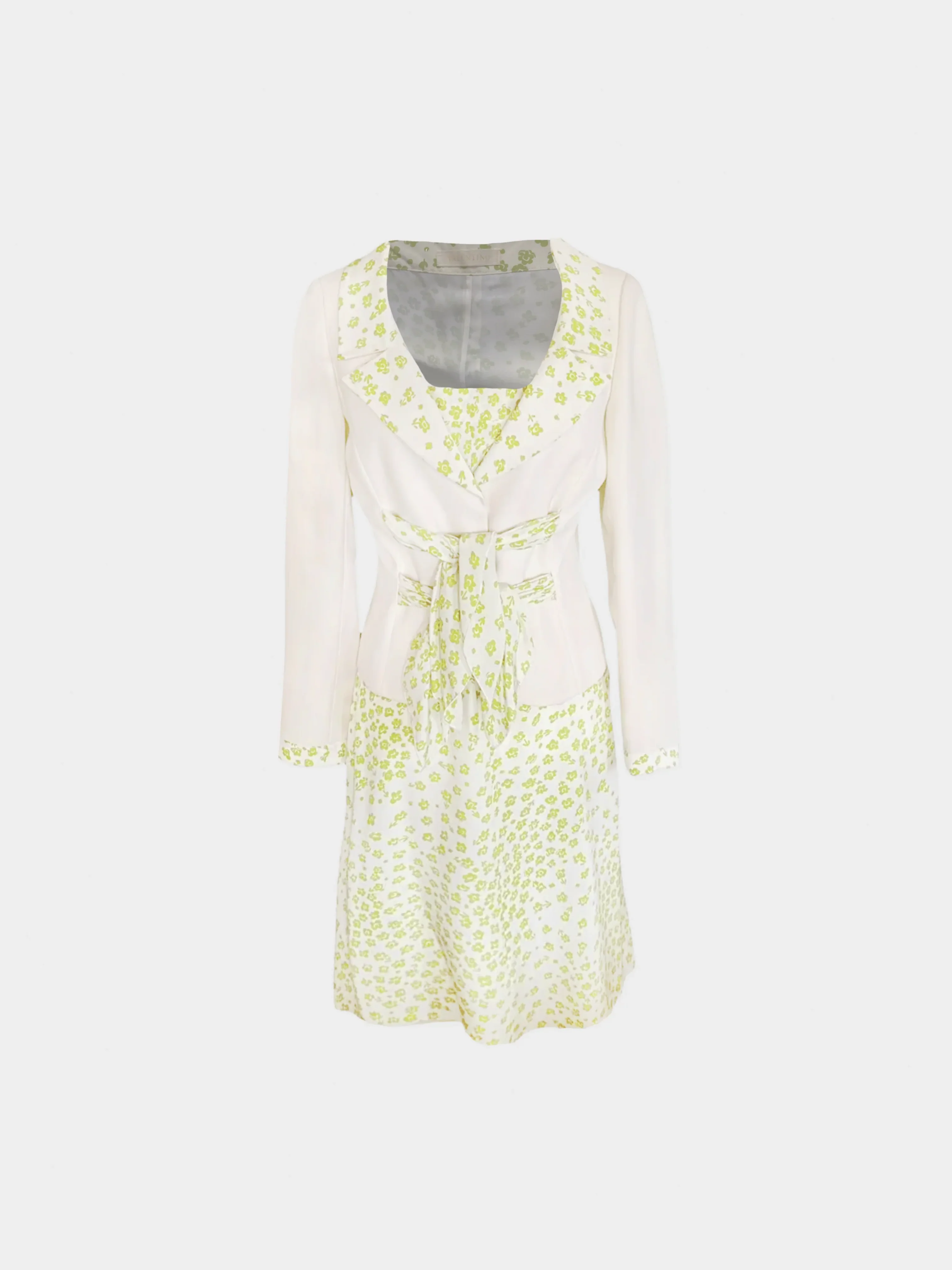 Valentino 2000s Beige and Green Floral Jacket and Dress Set