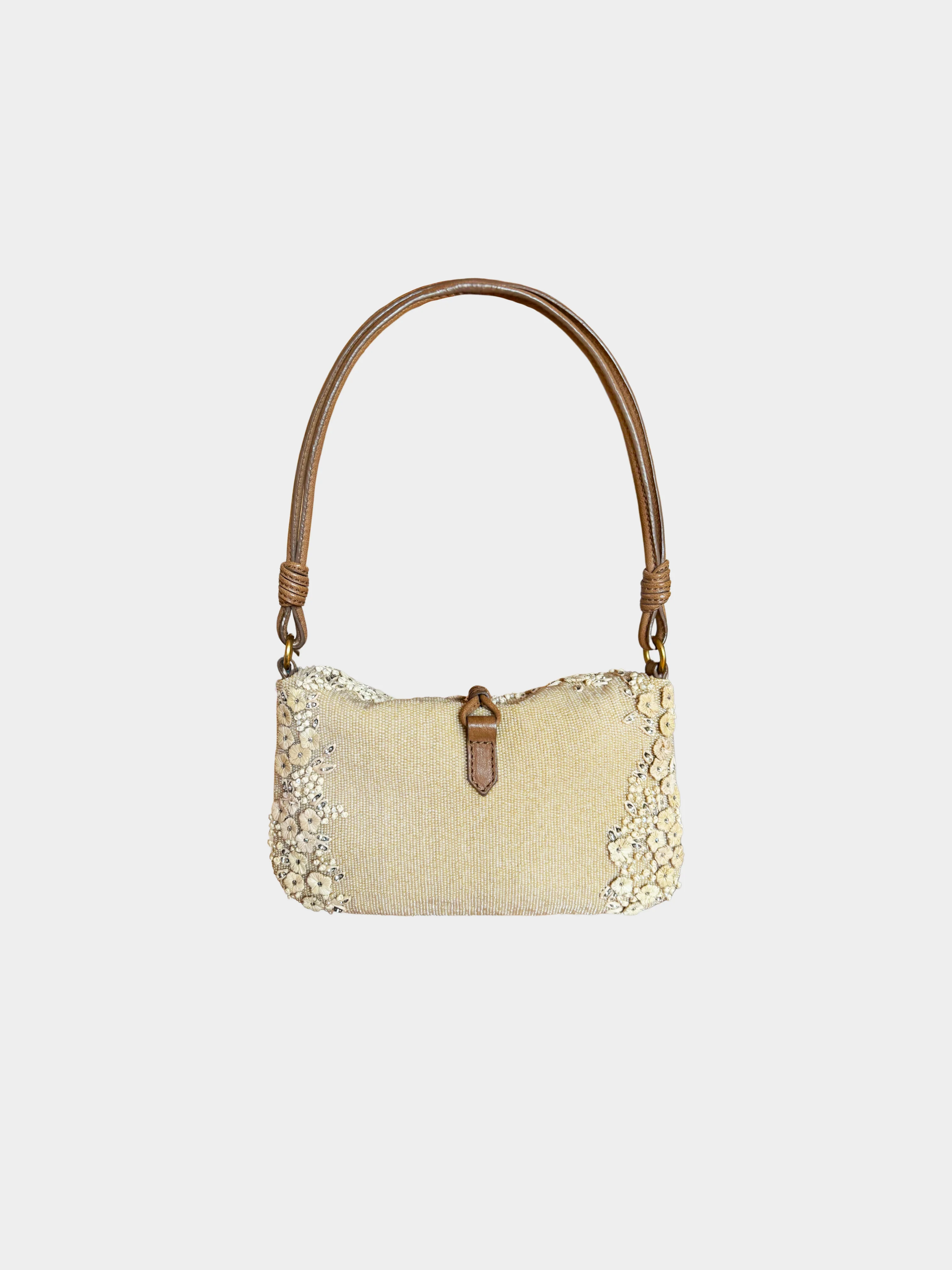 Valentino 2000s Beige Floral Beaded and Embroidered Satin Evening Shoulder Bag - Image 2