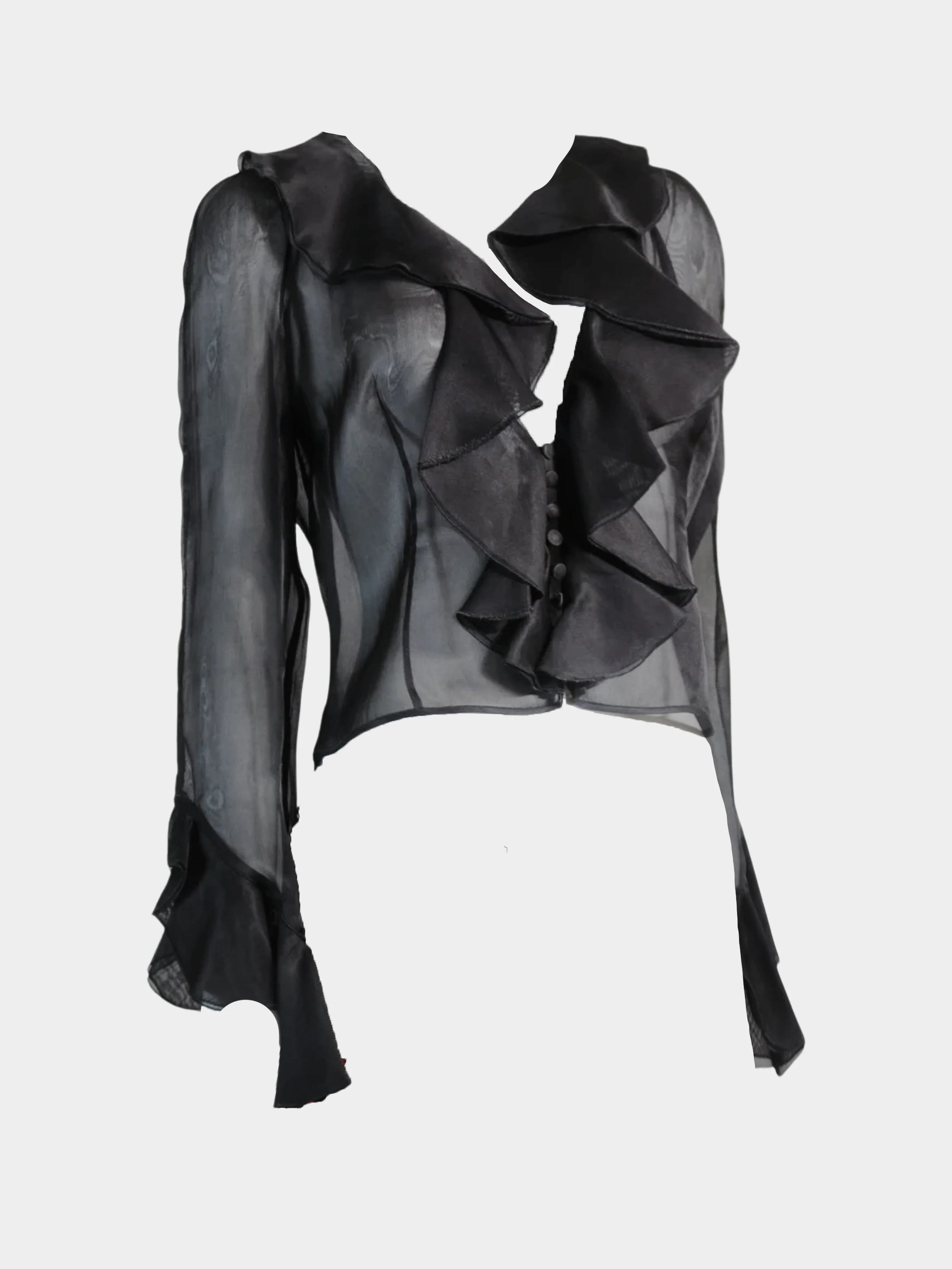 Valentino 2000s Black Sheer Ruffle Top and Beaded Skirt Set - Image 4