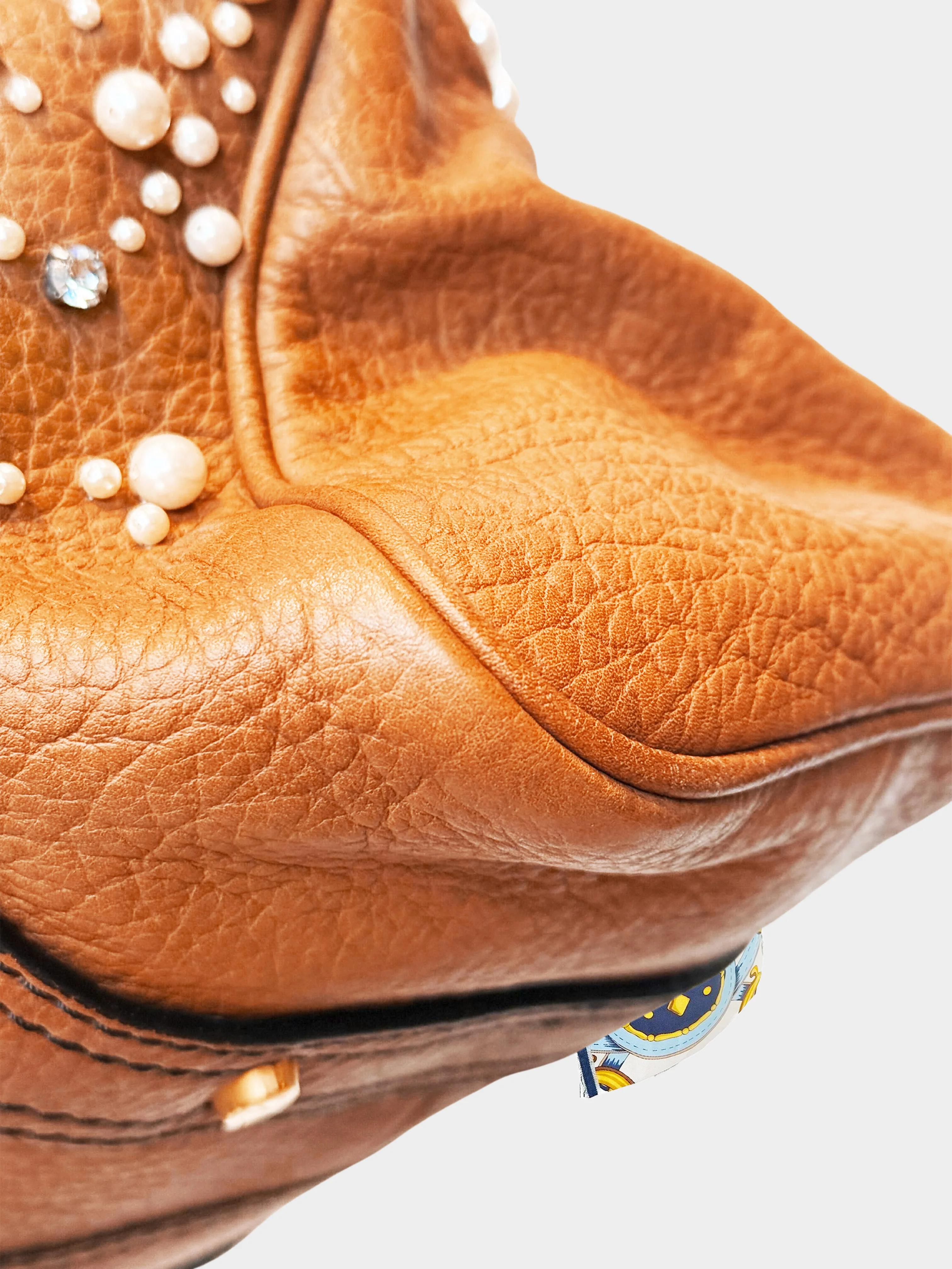 Valentino 2000s Brown Leather Pearl and Crystal Embellished Bag - Image 4