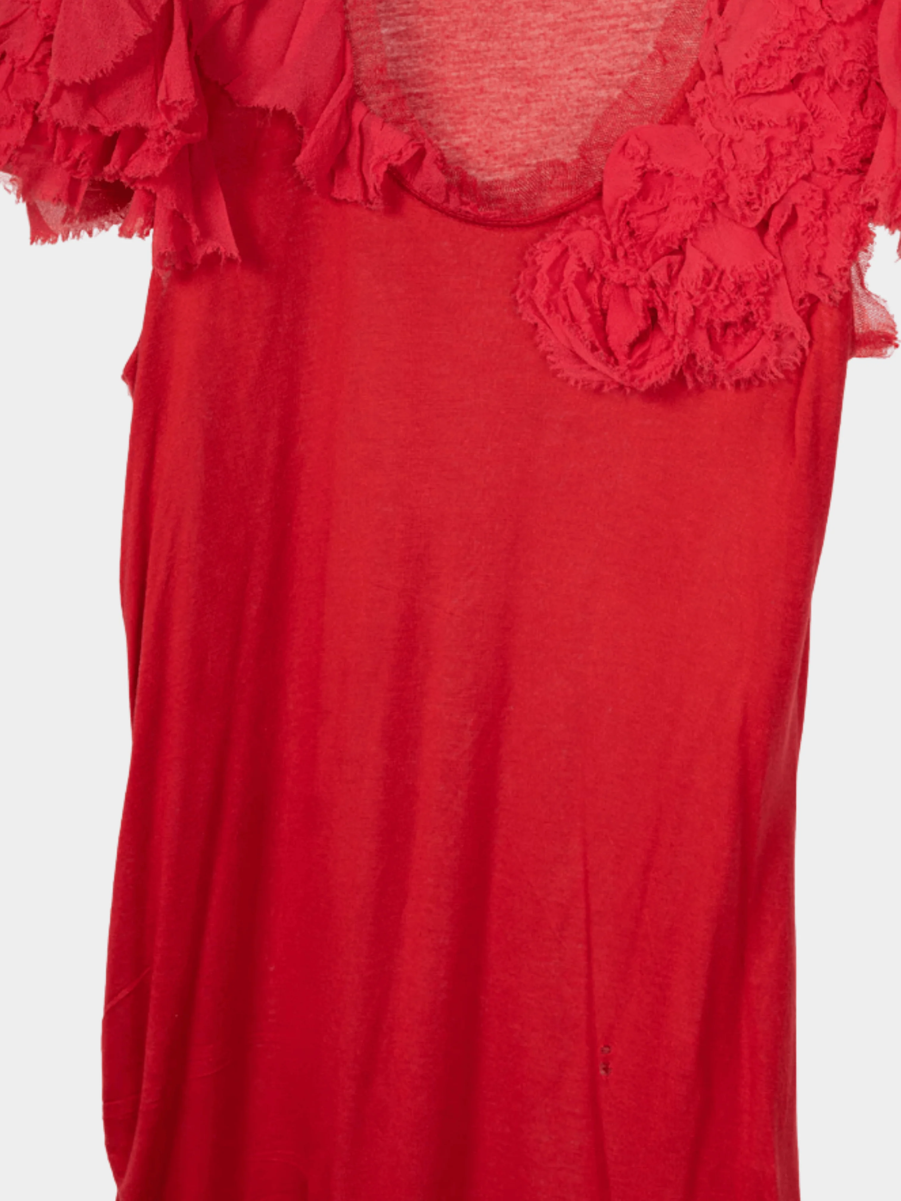 Valentino 2000s Couture Red Jersey Rosette Flutter-Sleeve T-Shirt - Image 5