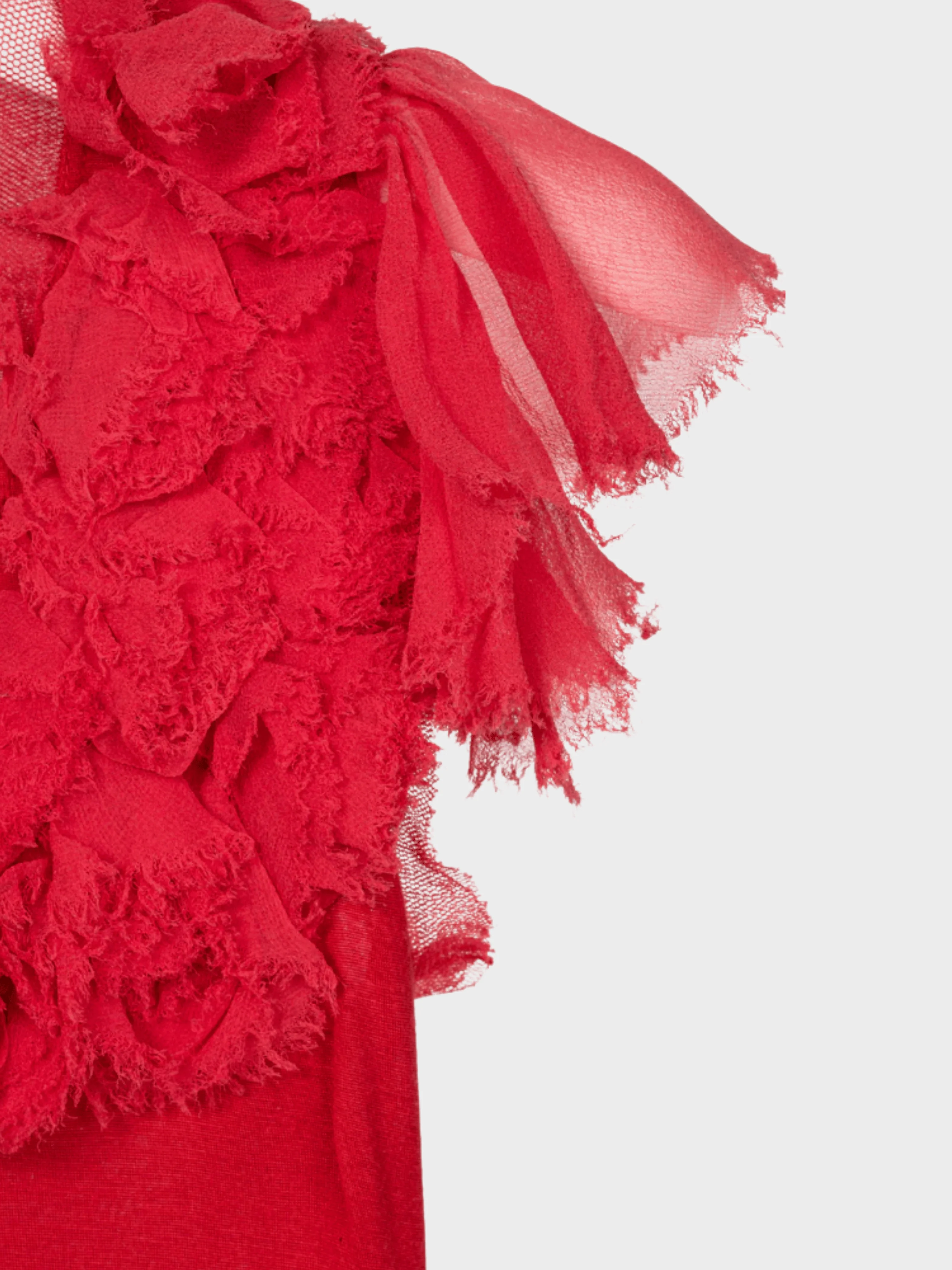 Valentino 2000s Couture Red Jersey Rosette Flutter-Sleeve T-Shirt - Image 6