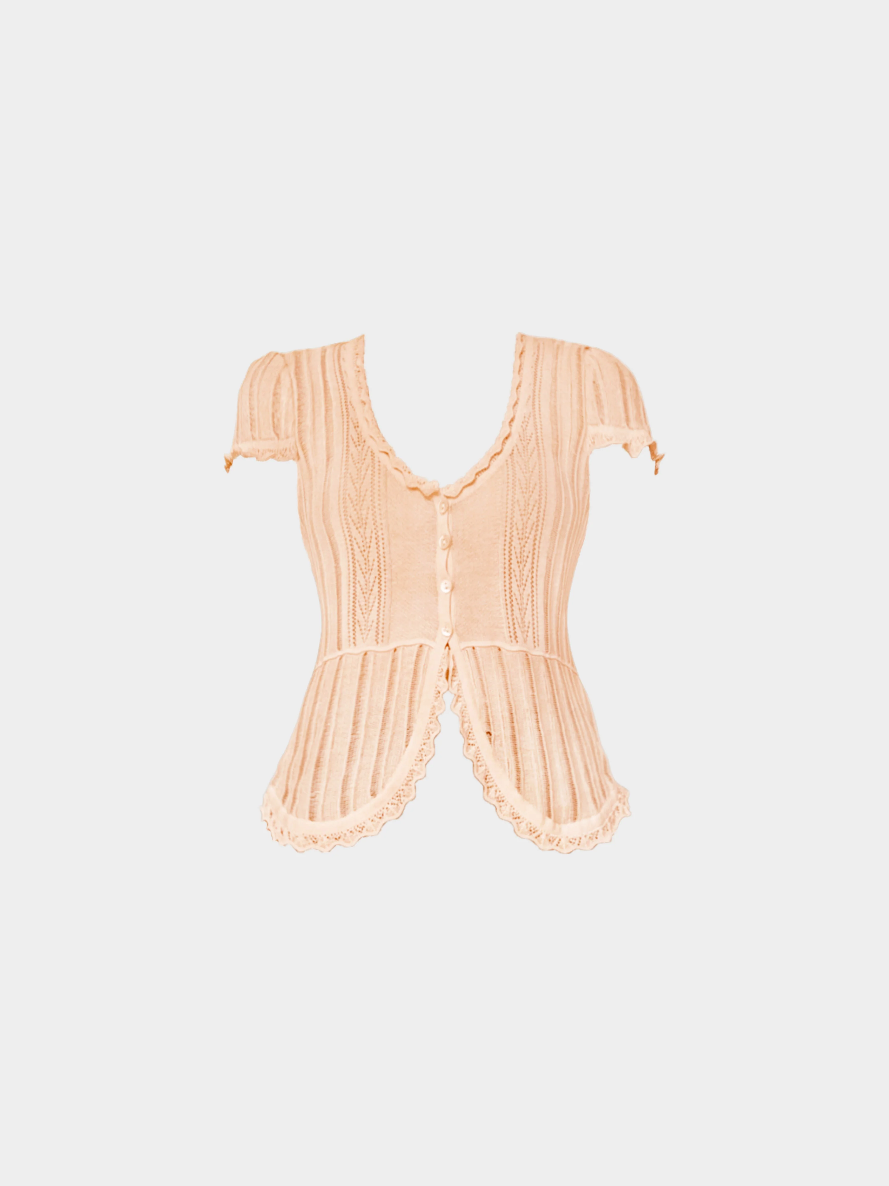 Valentino 2000s Peach Wool Knitted Lace Button-down Cardigan Top
