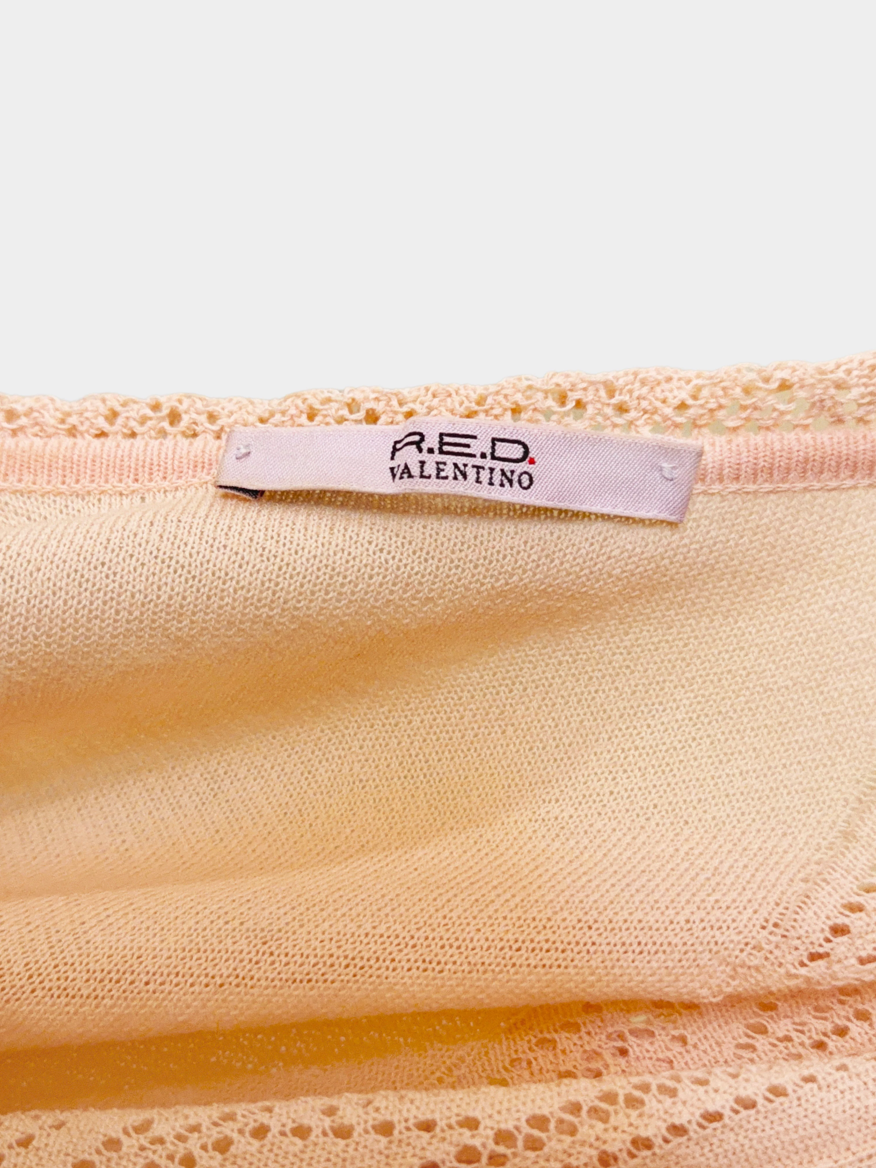 Valentino 2000s Peach Wool Knitted Lace Button-down Cardigan Top - Image 3