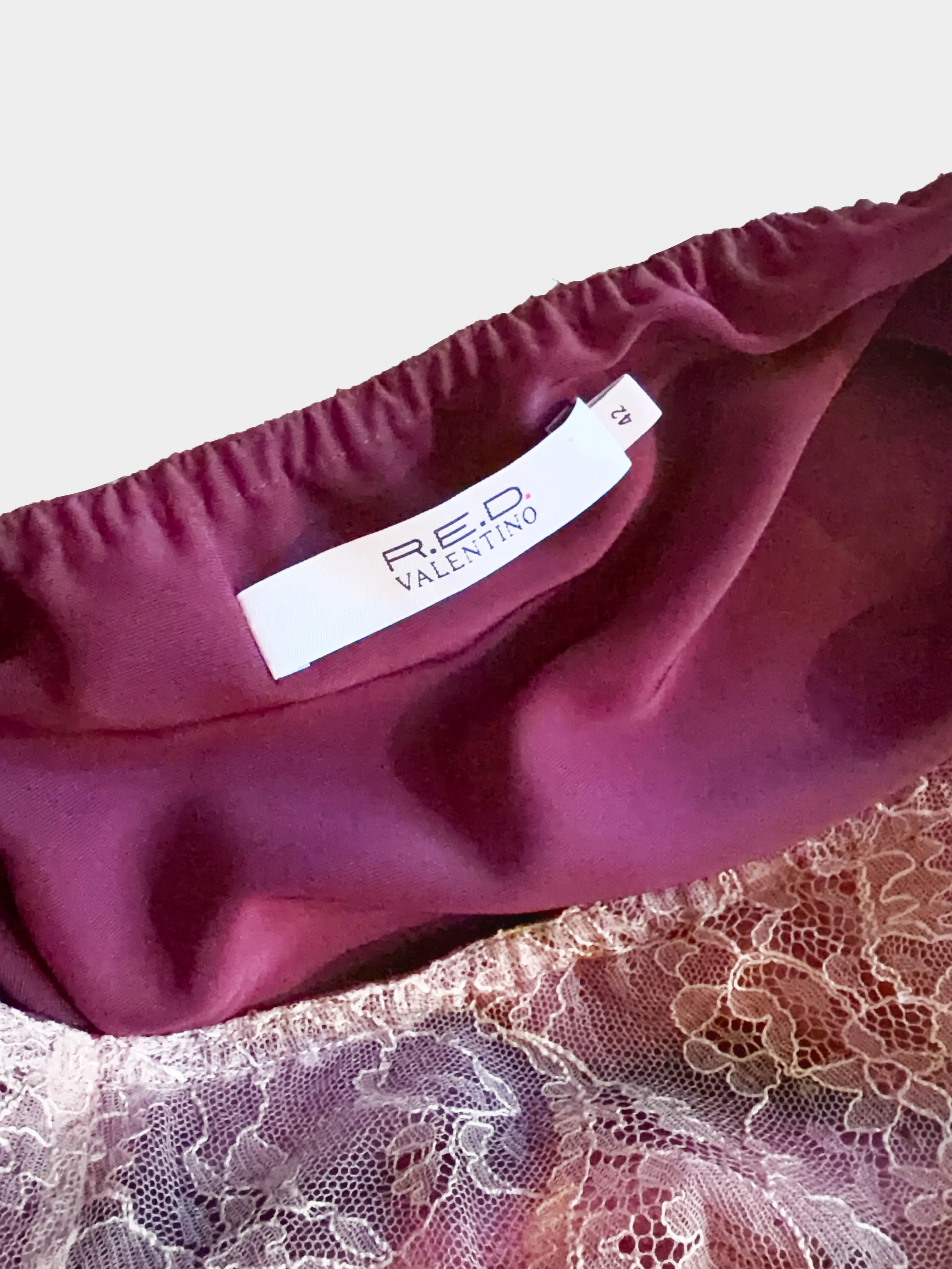 Valentino 1990s Burgundy and Pink Floral Lace Skirt - Image 3