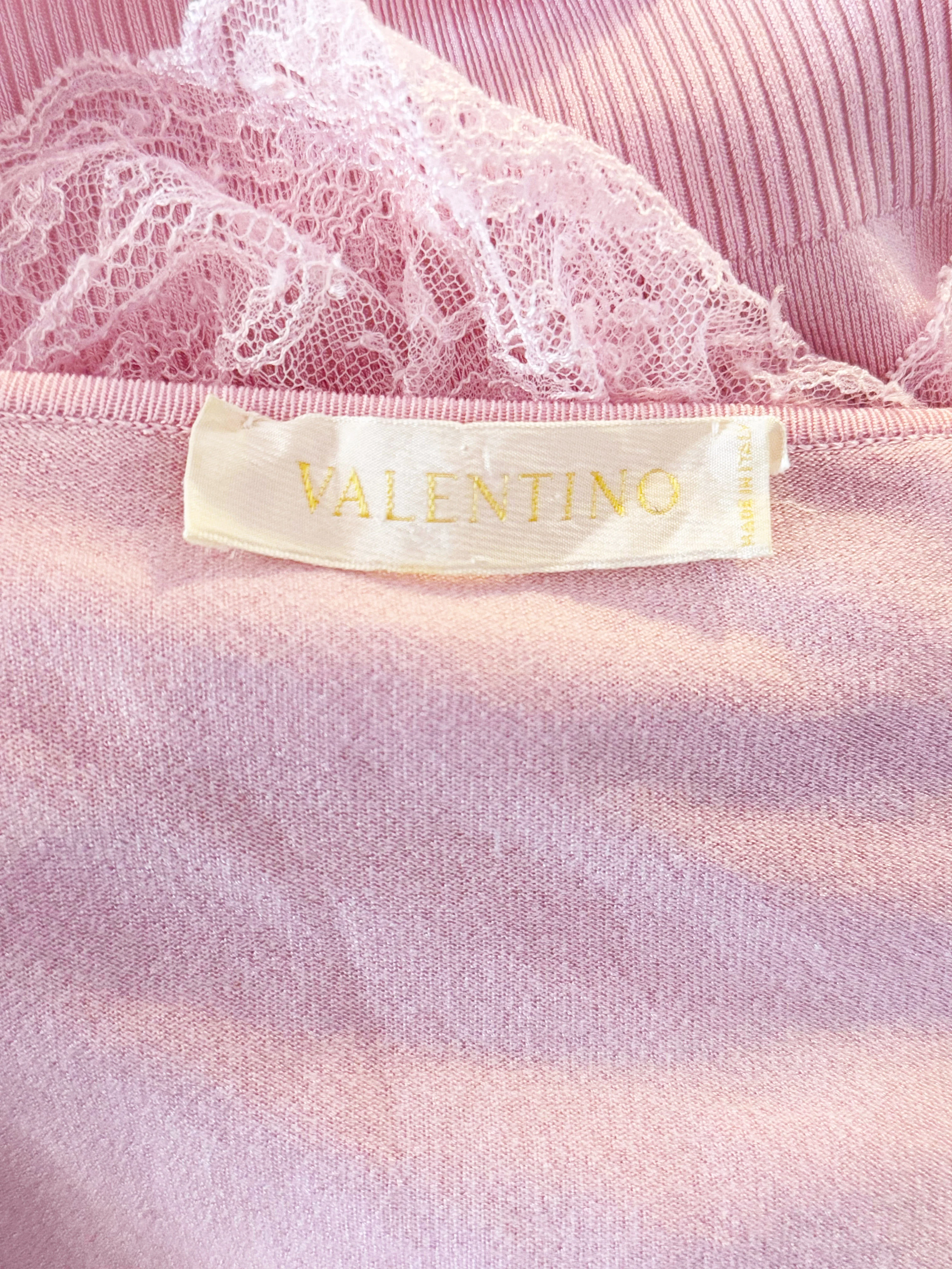 Valentino 2000s Pink Knitted Lace-up Blouse with Ruffled Lace - Image 3