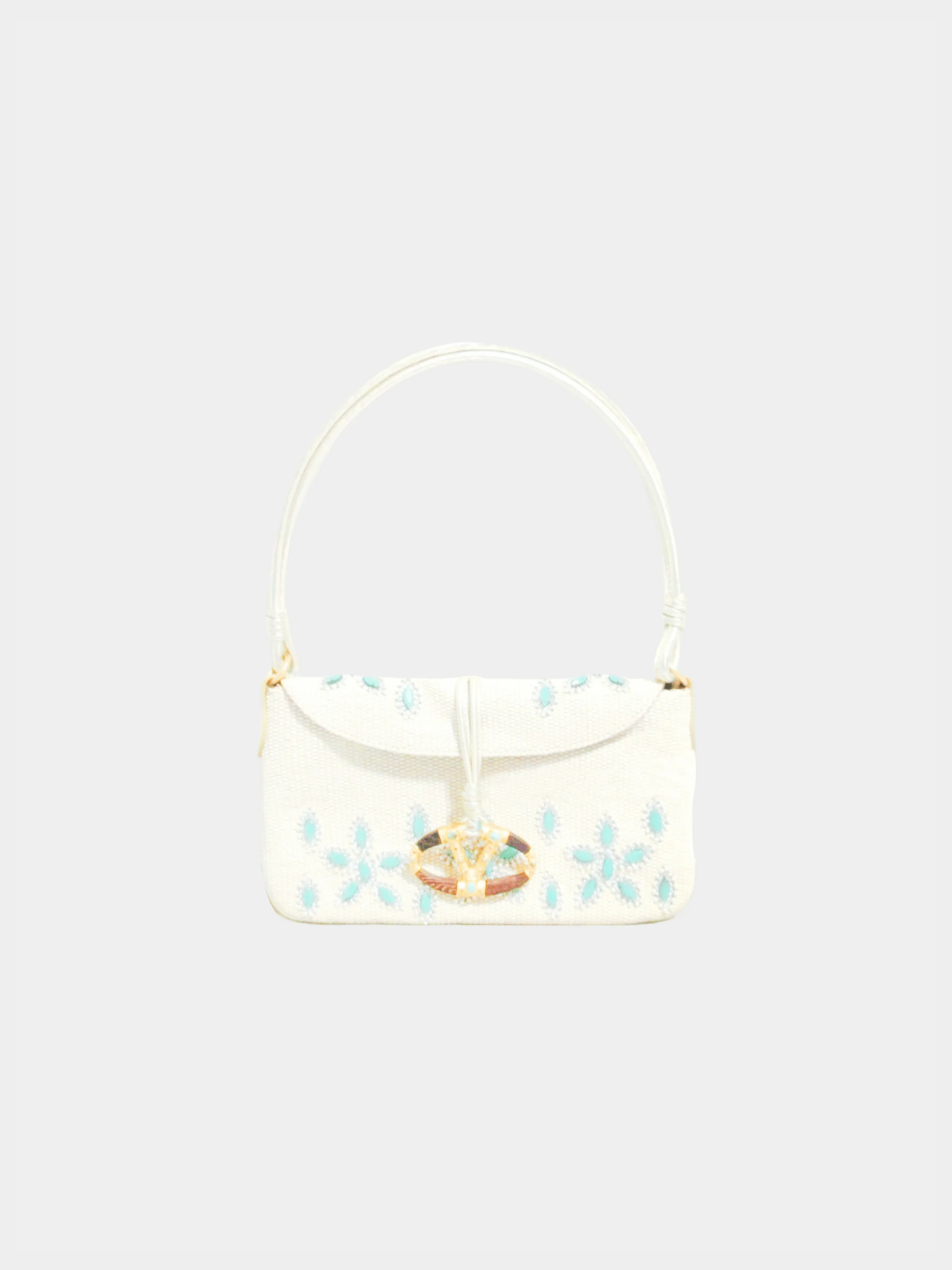 Valentino 2000s Rare White Beaded and Embroidered Satin Evening Shoulder Bag