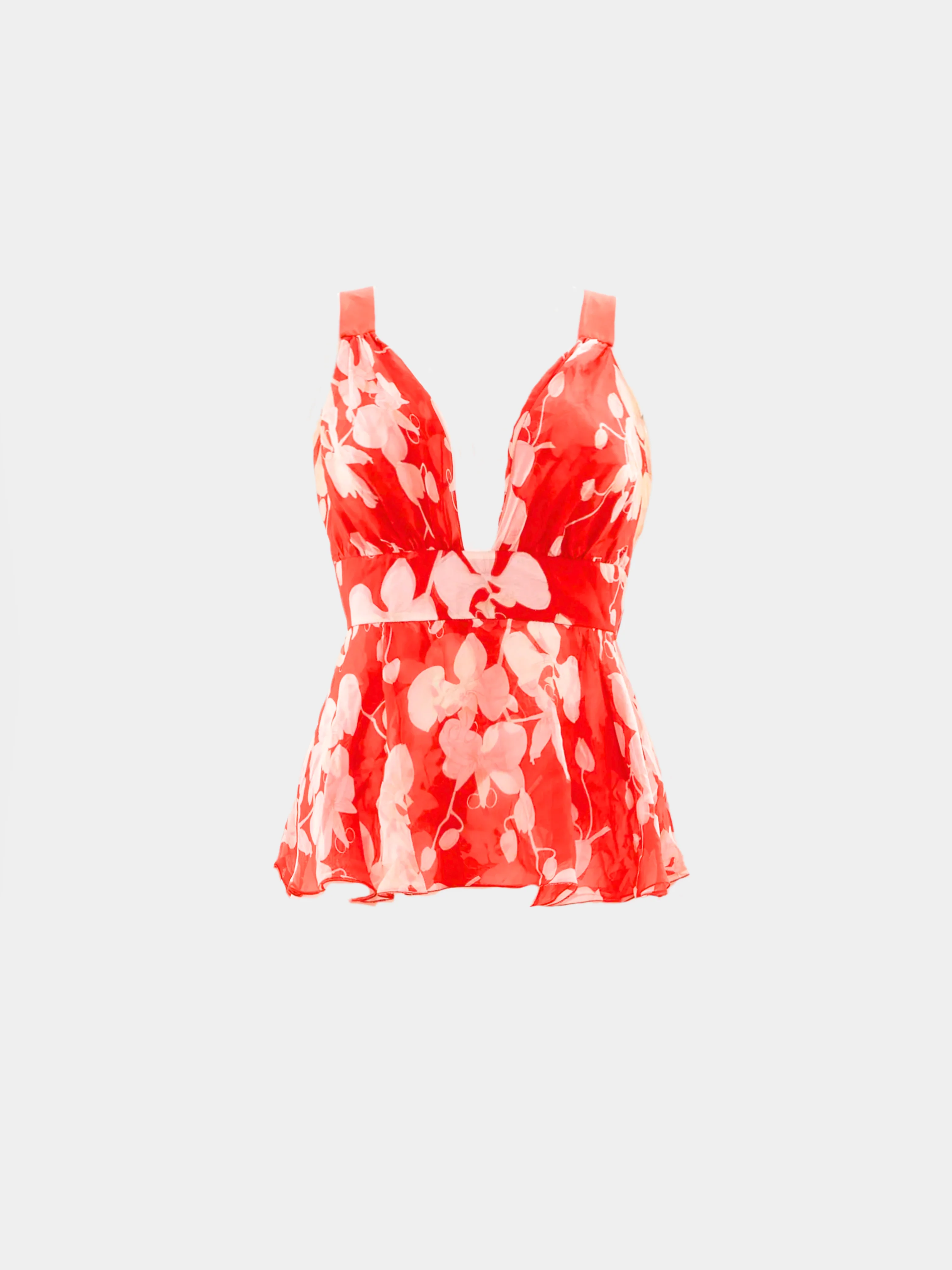 Valentino 2000s Red Flower Print Silk Top