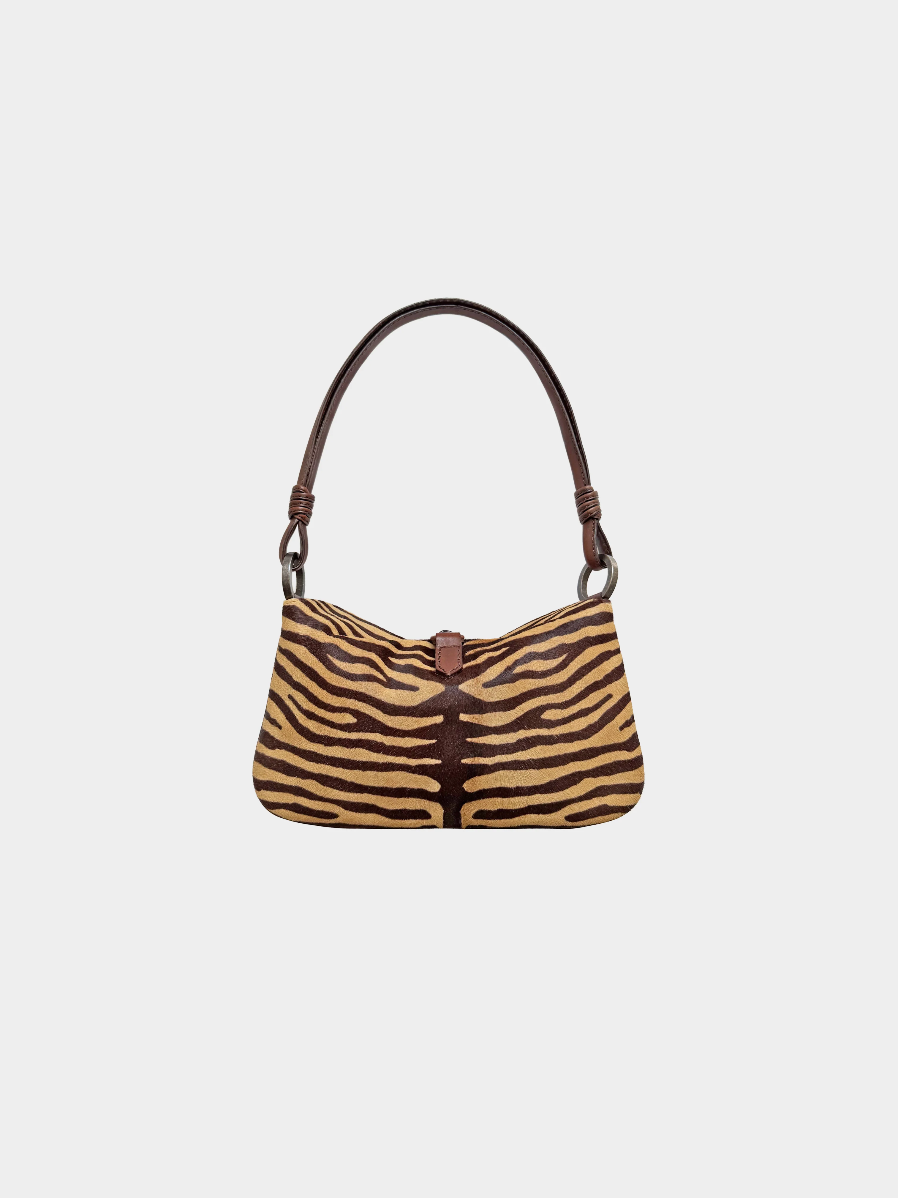 Valentino 2000s Zebra Print Ponyhair and Calfskin Floral-detailed Shoulder Bag - Image 2