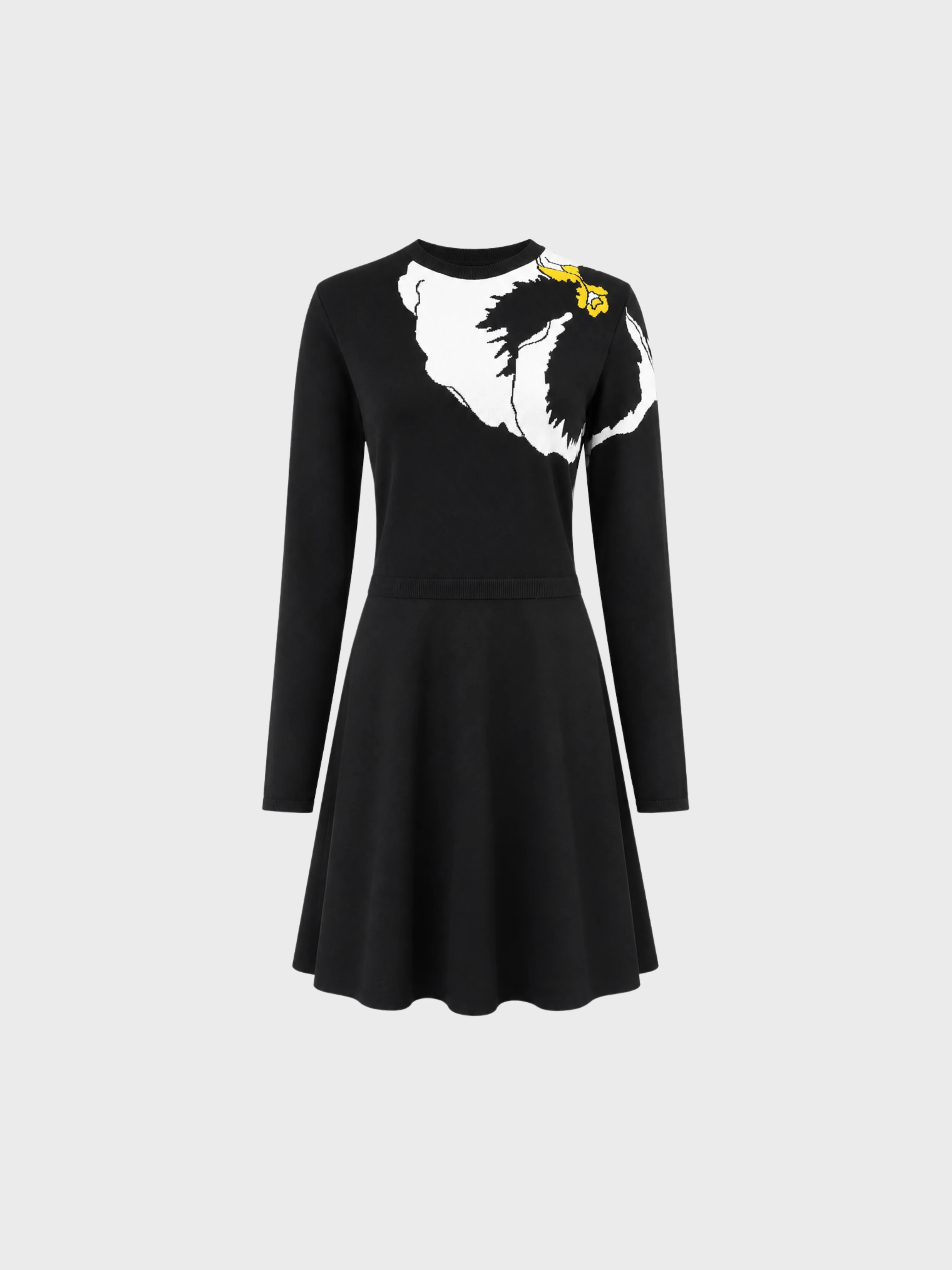Valentino 2010s Black Knit Pansy Flower Dress