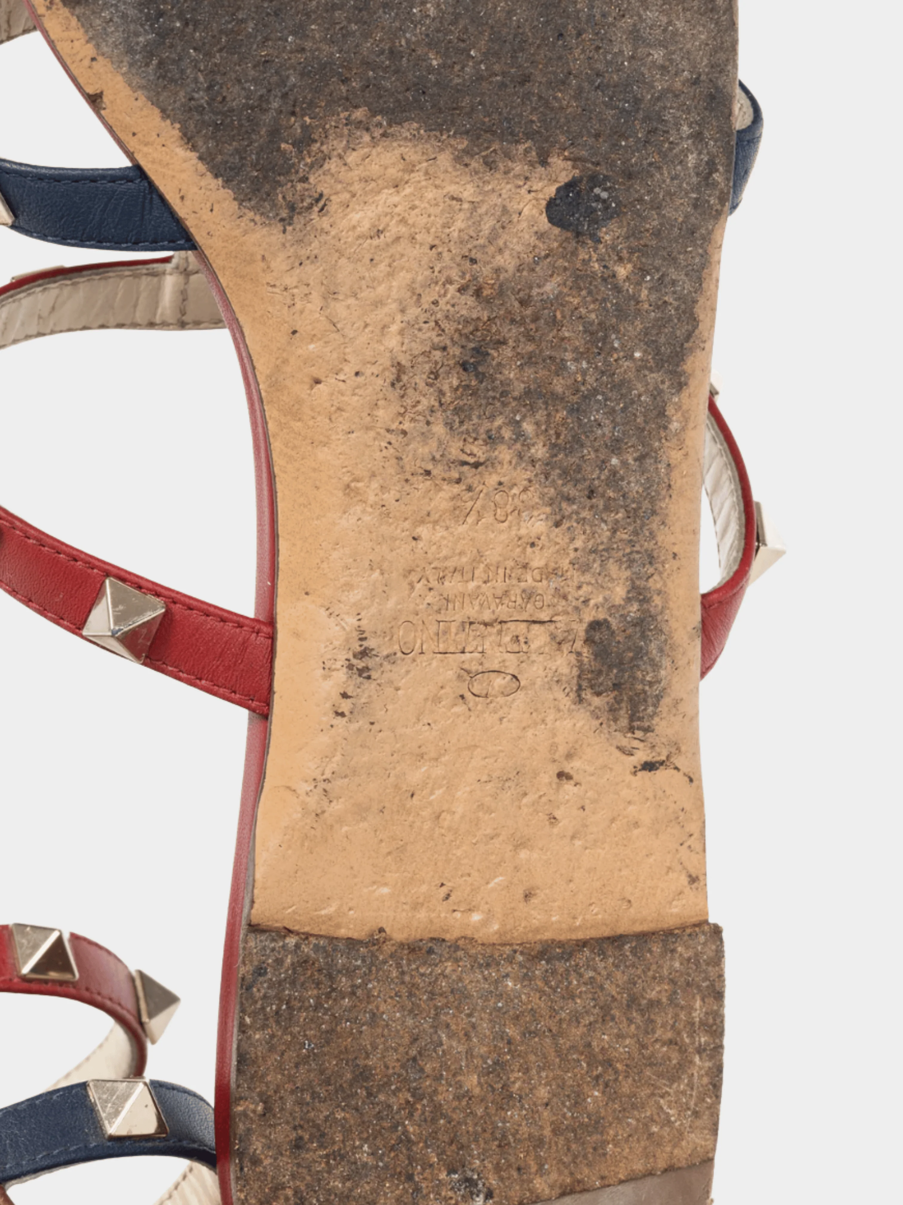 Valentino Garavani 2019 Navy, Red, and White Rockstud Flat Mule Sandals - Image 5