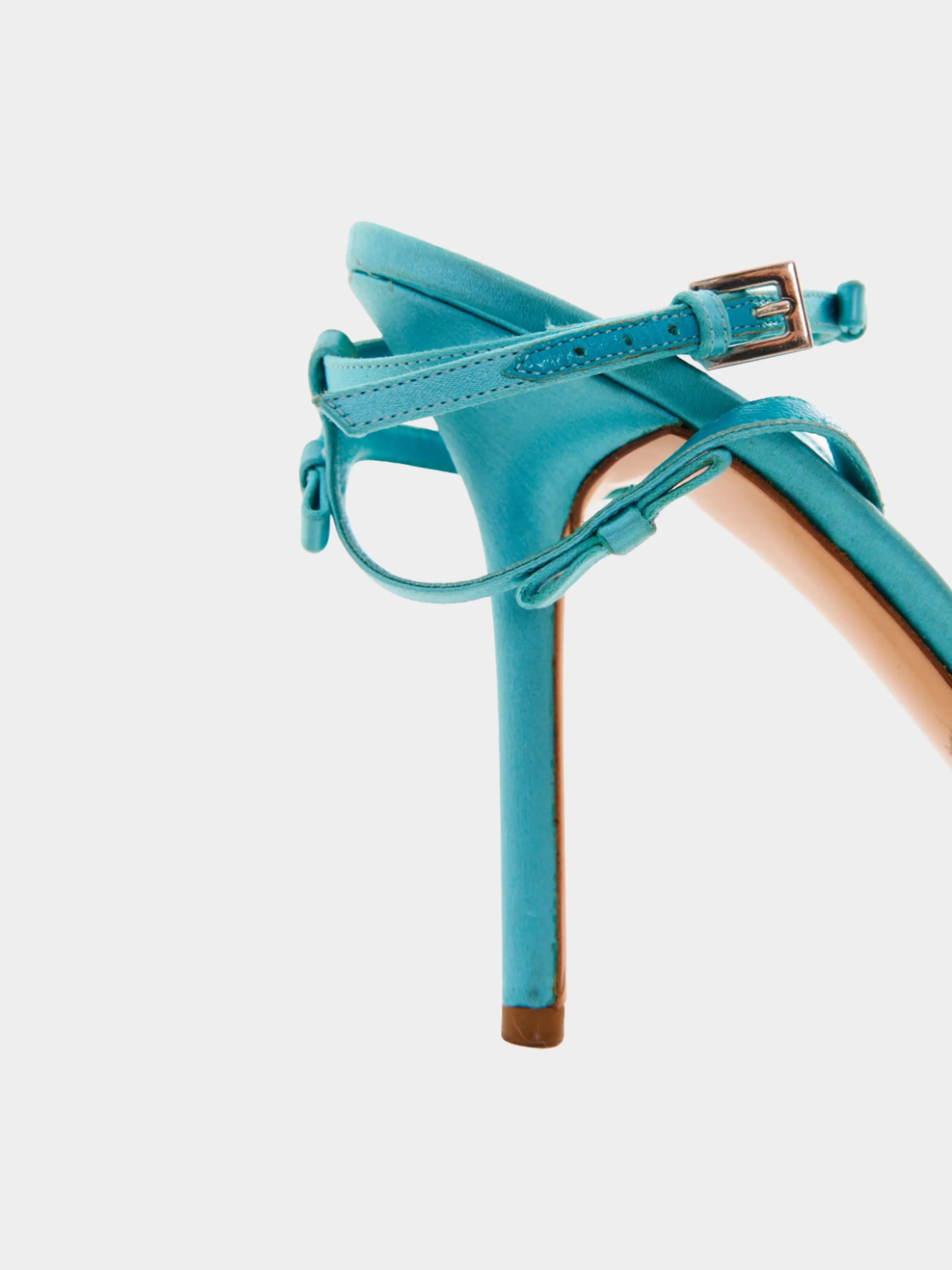 Valentino SS 2004 Turquoise satin with bows platform Sandals - Image 5