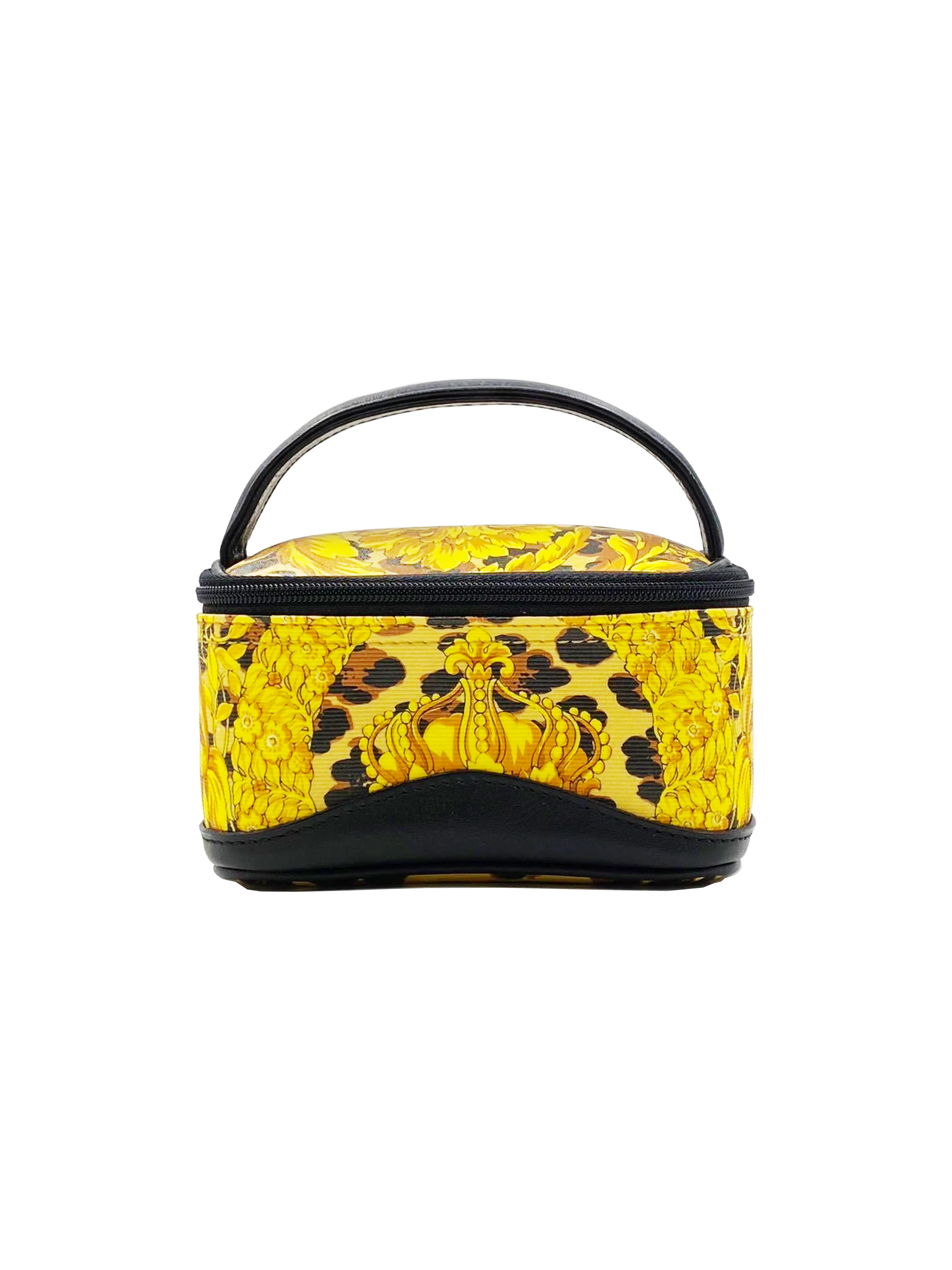 Versace 1990s Gold Baroque Leopard Print Leather Top Handle Micro Bag