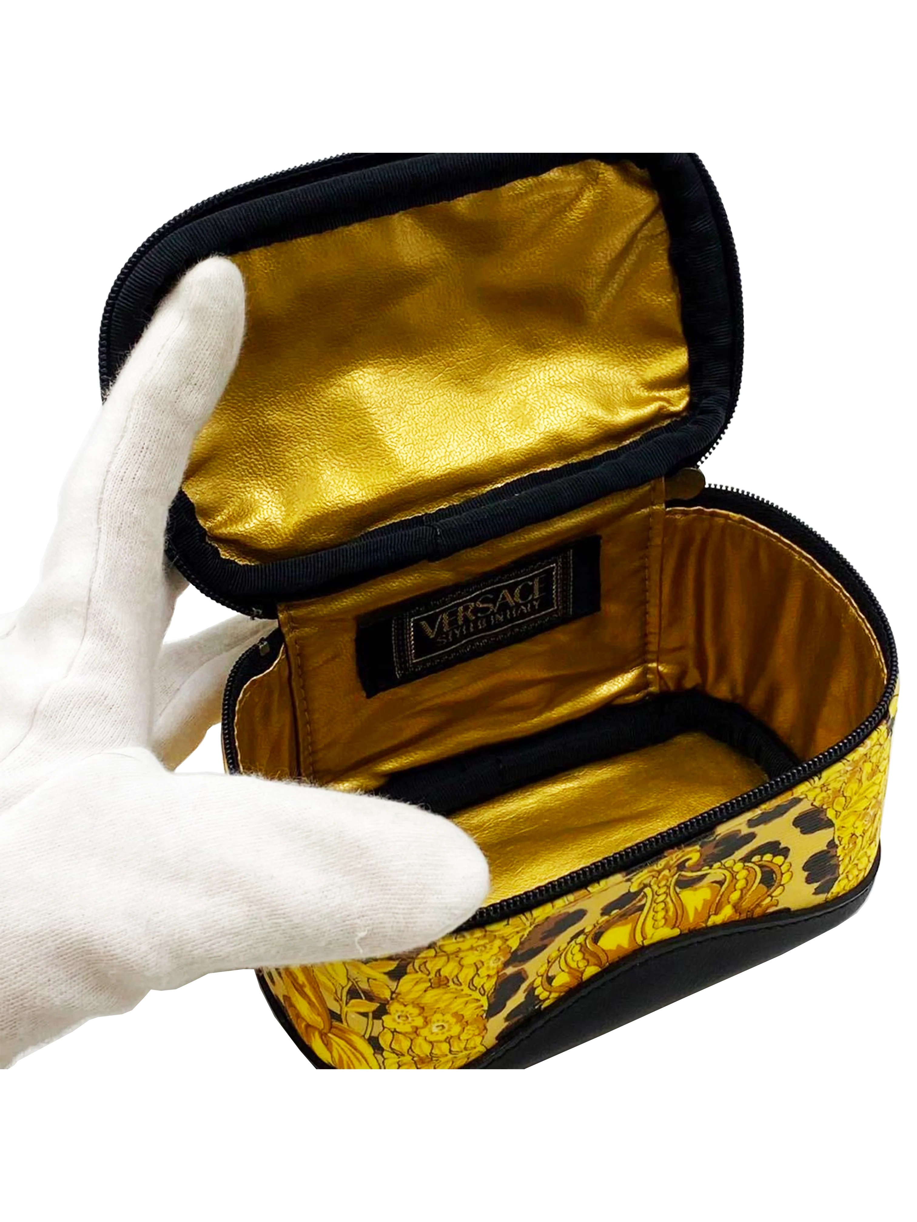Versace 1990s Gold Baroque Leopard Print Leather Top Handle Micro Bag - Image 3