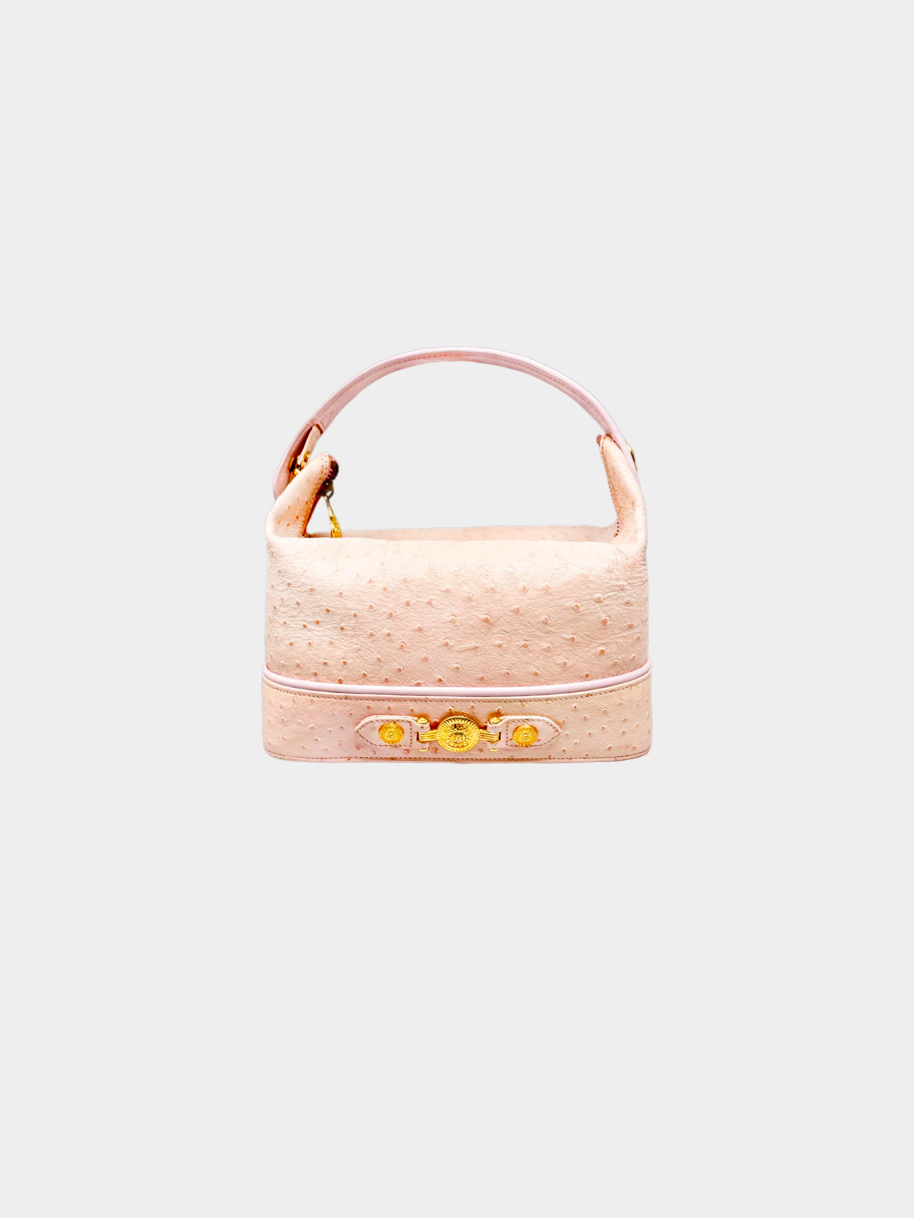 Versace 1990s Pink Vanity Ostrich Handbag