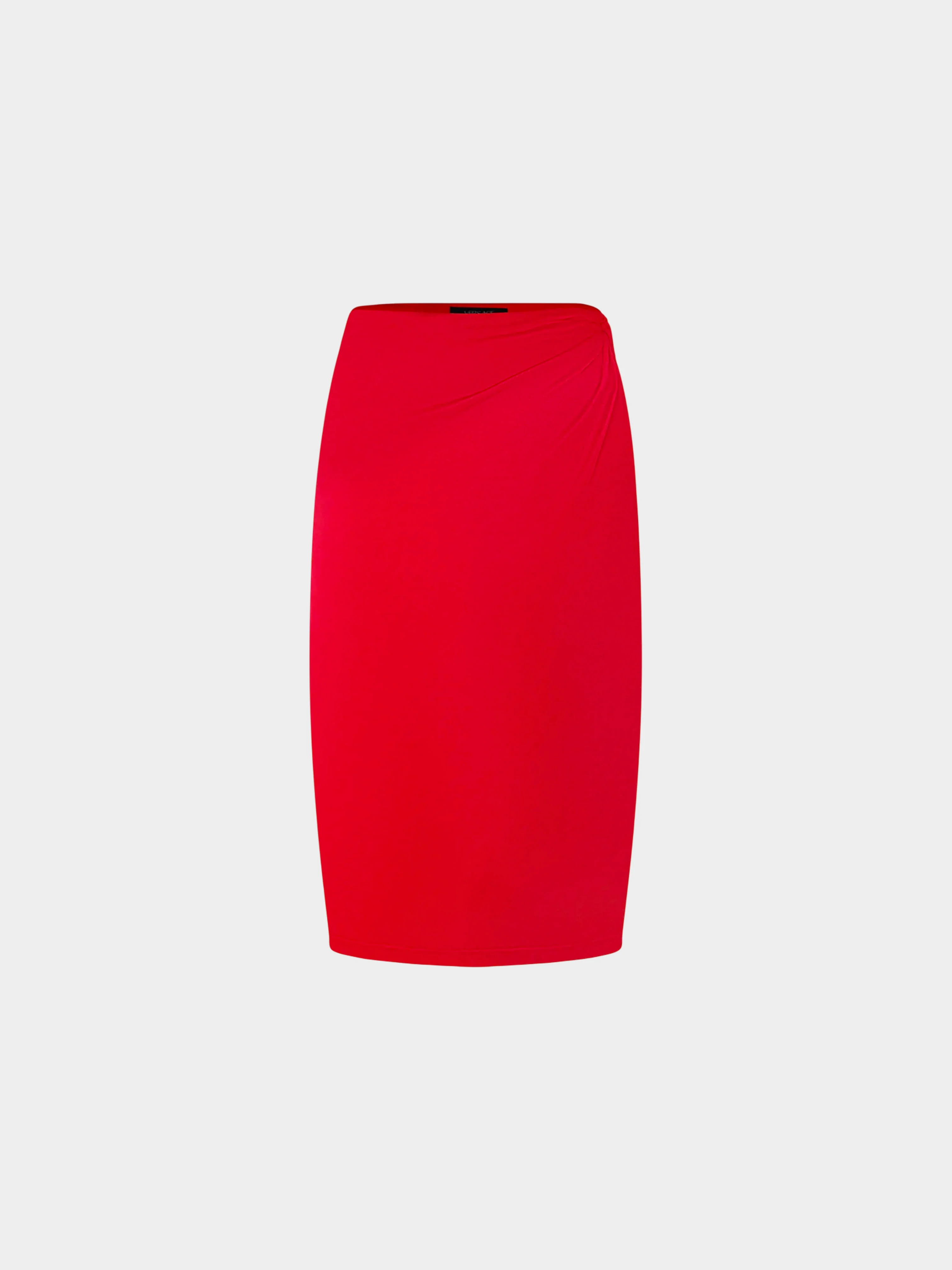 Versace 2000s Red Satin Side Knot Detail Mid-length Skirt