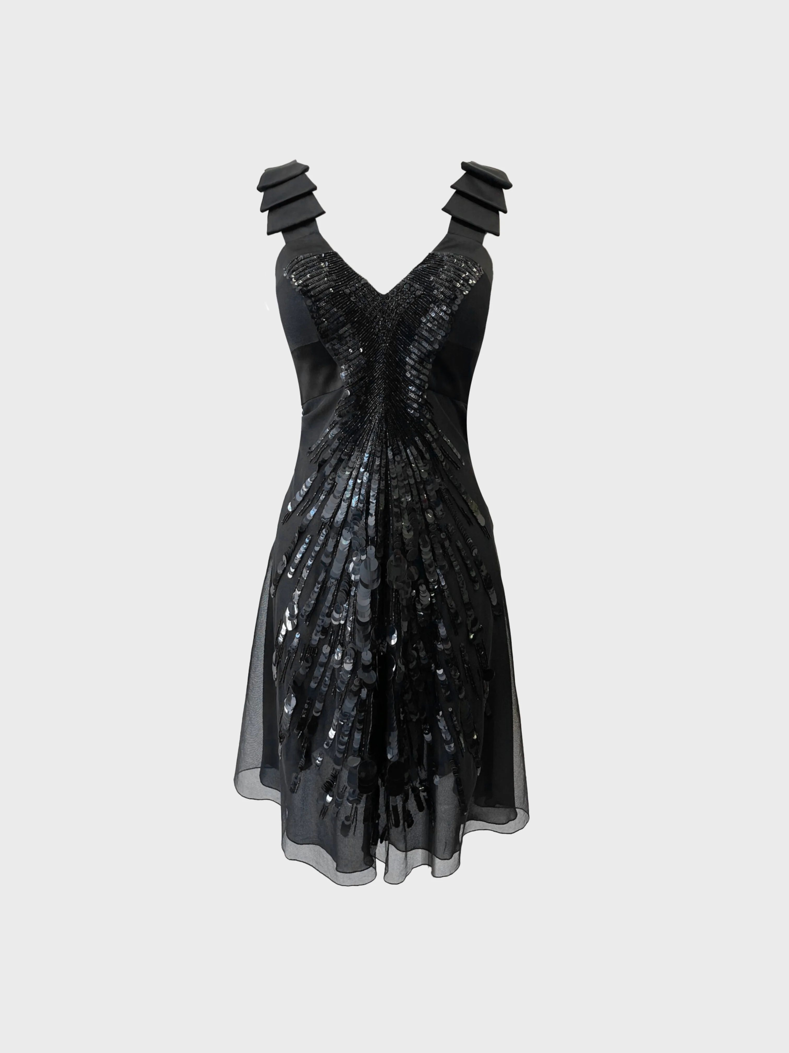 Versace 2000s Black Tulle Paillette Cocktail Dress
