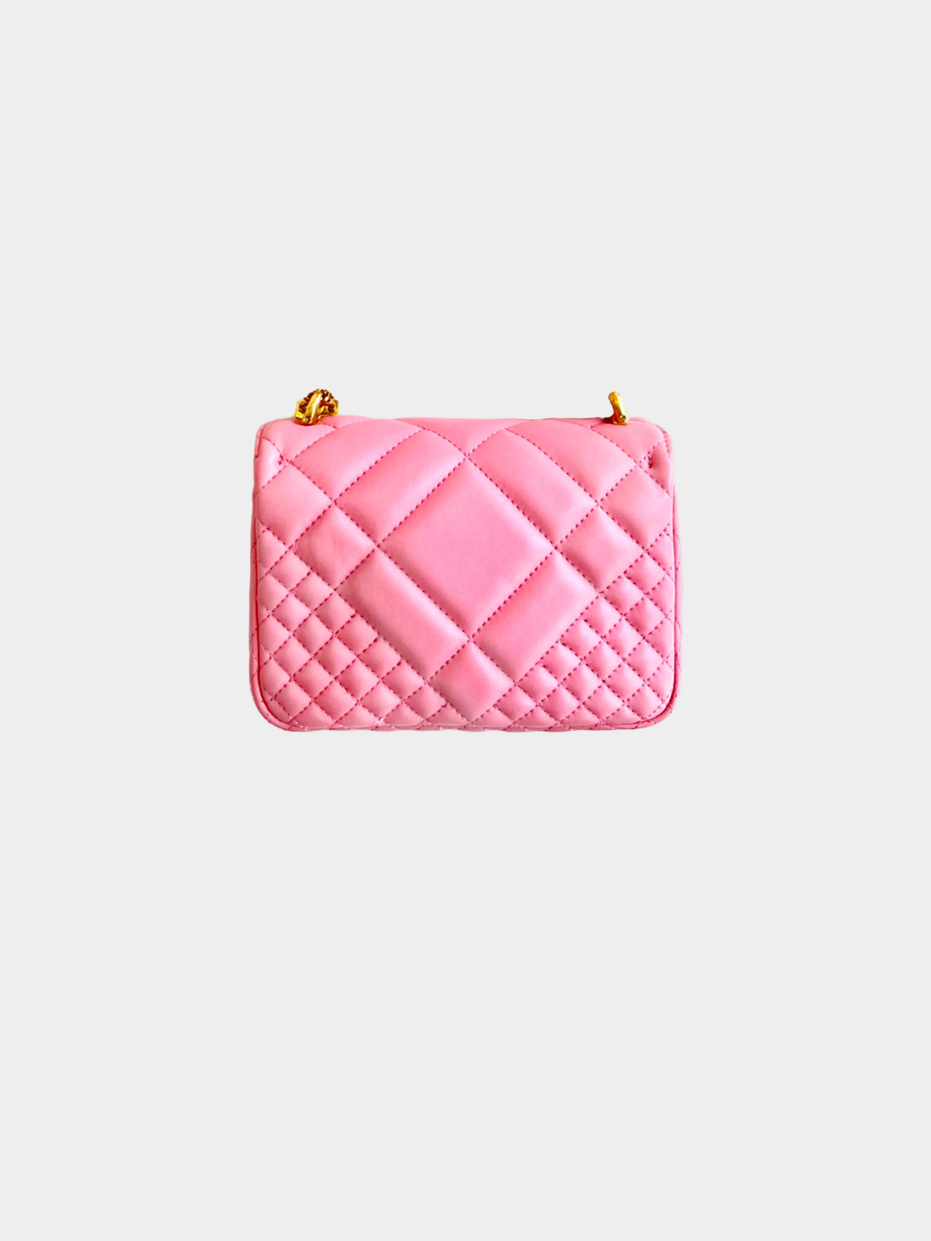 Versace 2010s Pink Quilted Leather Medusa Flap Bag - Image 2