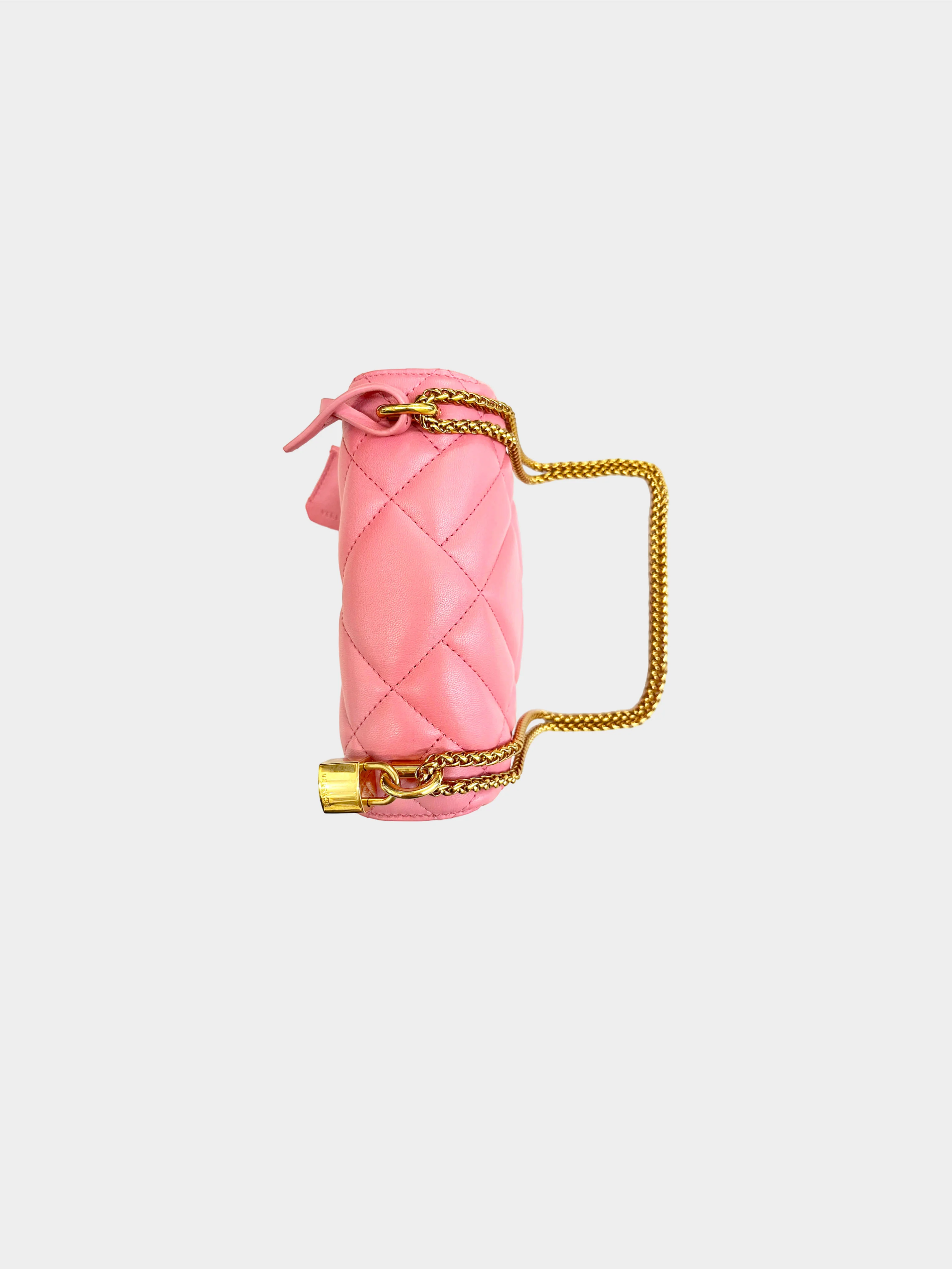 Versace 2010s Pink Quilted Leather Medusa Flap Bag - Image 4