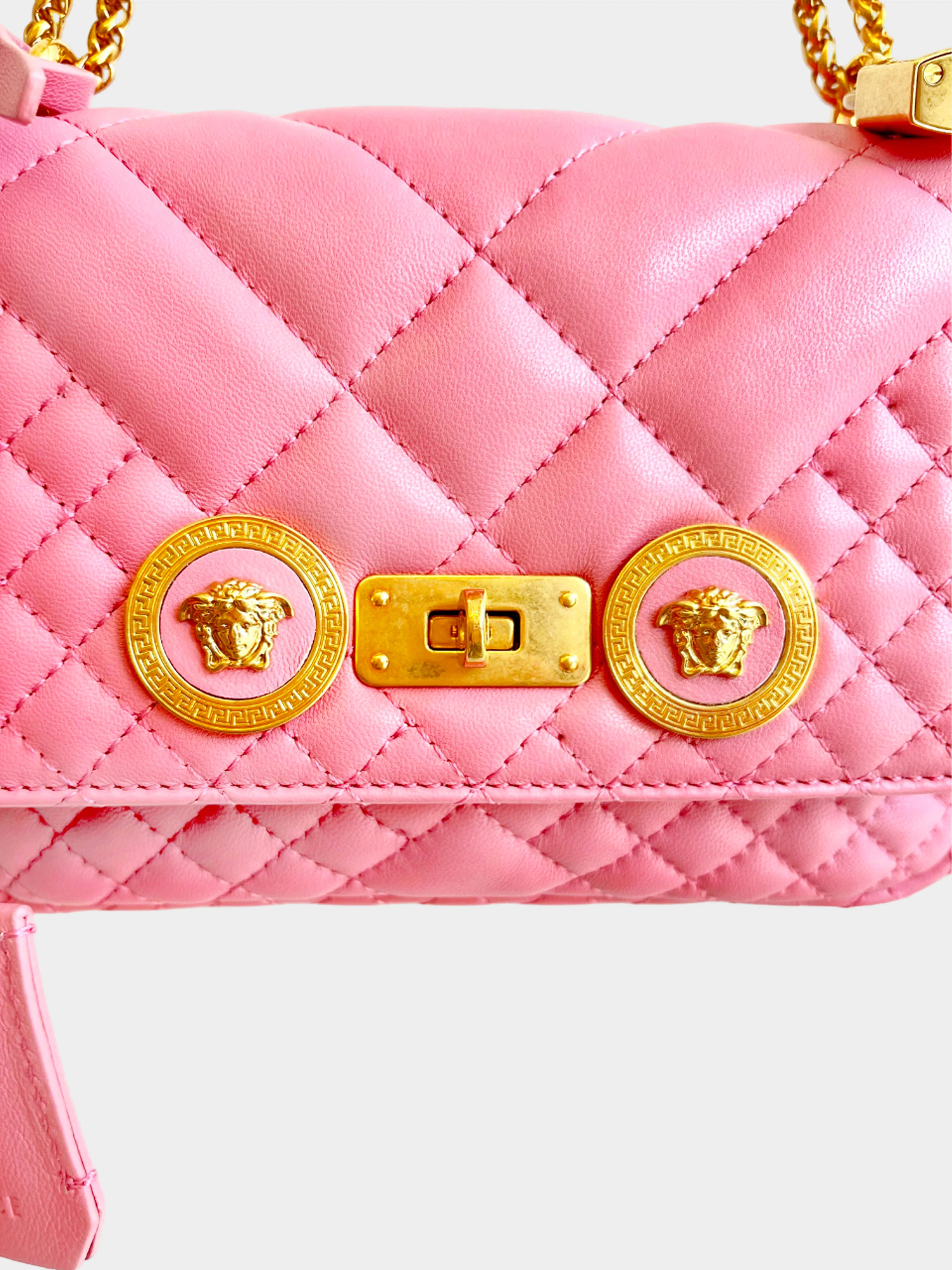 Versace 2010s Pink Quilted Leather Medusa Flap Bag - Image 5
