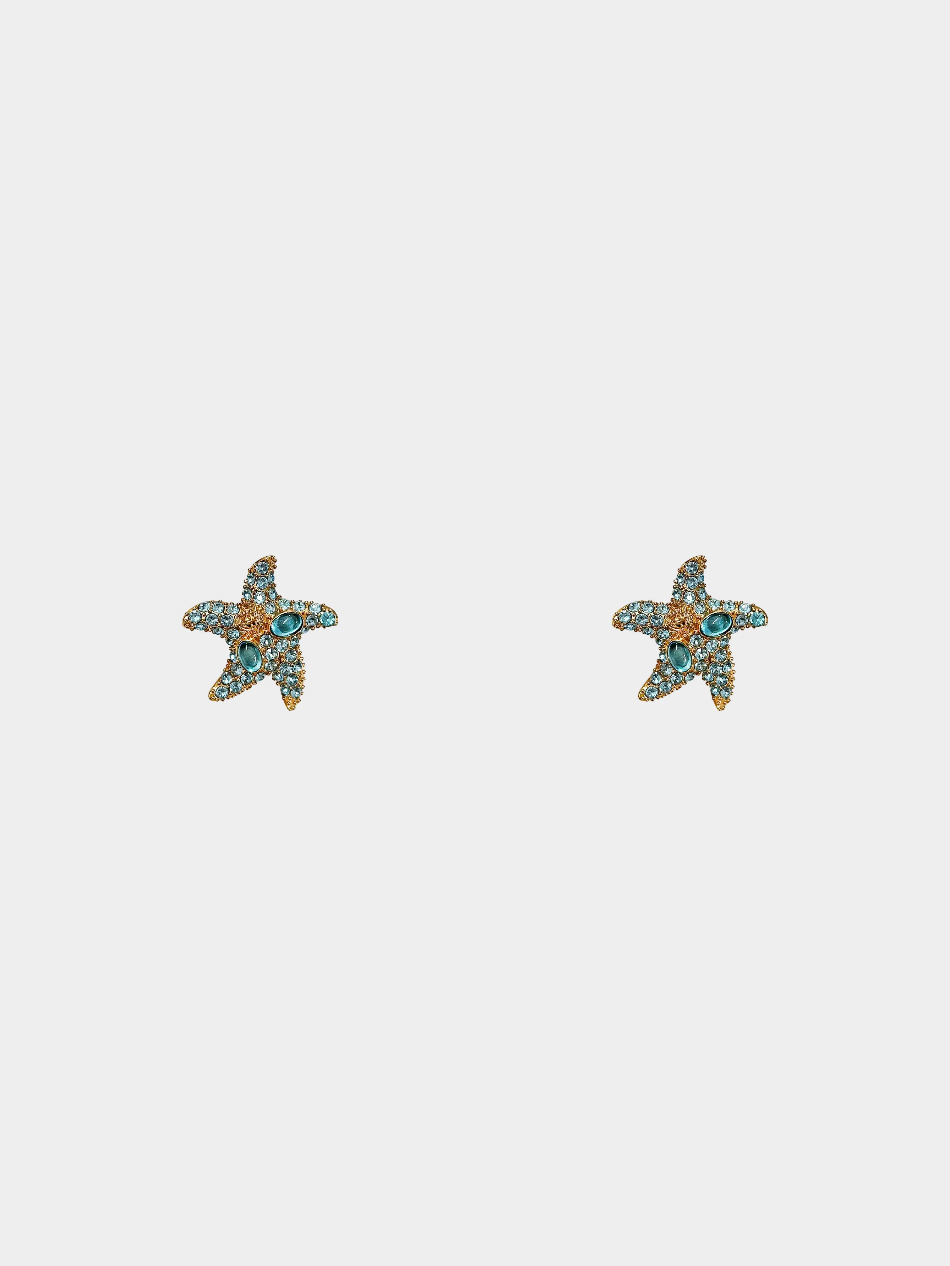 Versace 2021 Runway Tresor De La Mer Blue Crystal Starfish Earrings