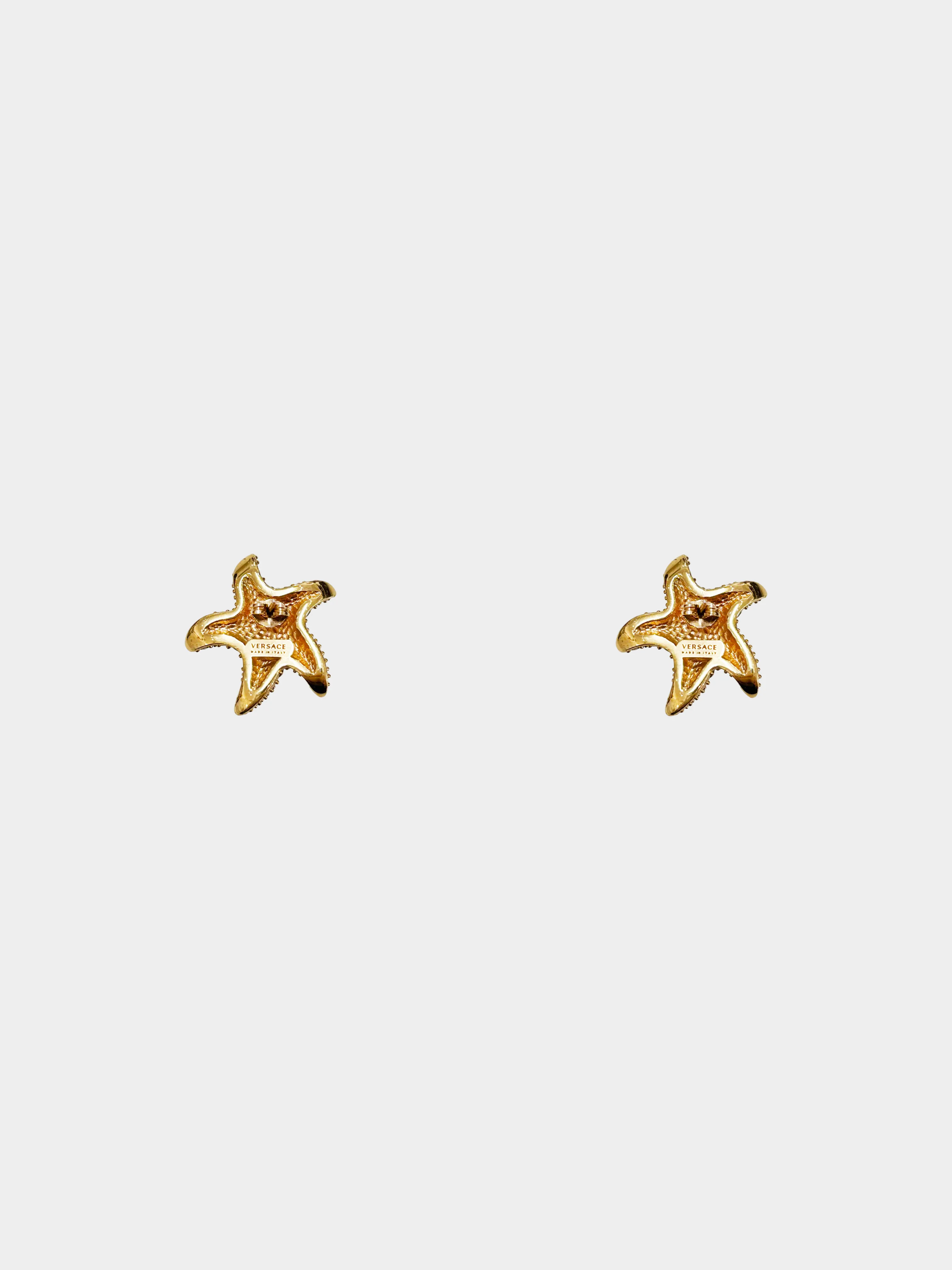 Versace 2021 Runway Tresor De La Mer Blue Crystal Starfish Earrings - Image 2